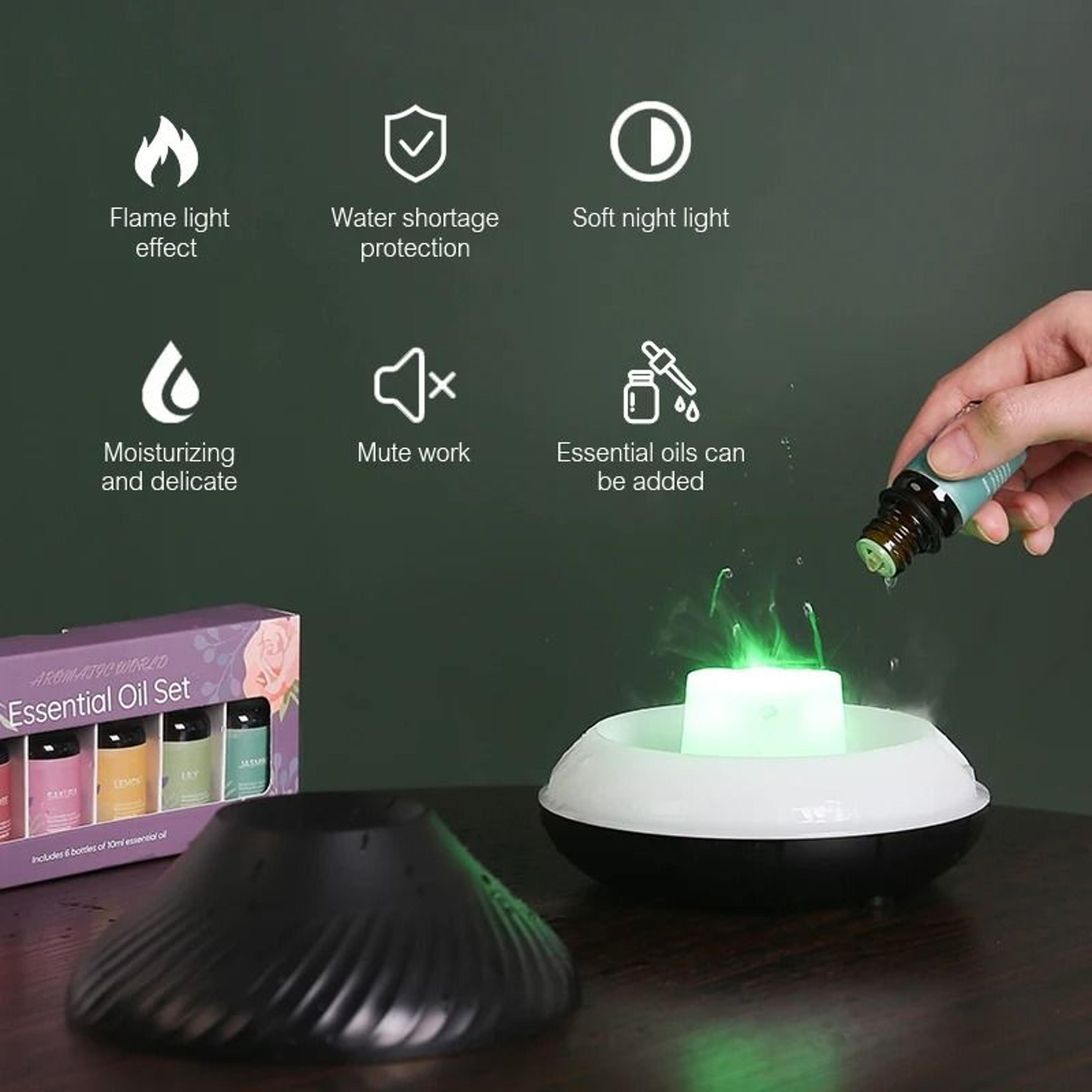 Kinscoter Volcanic Aroma Diffuser 130ml USB Portable Air Humidifier With Color Flame Night Light 3