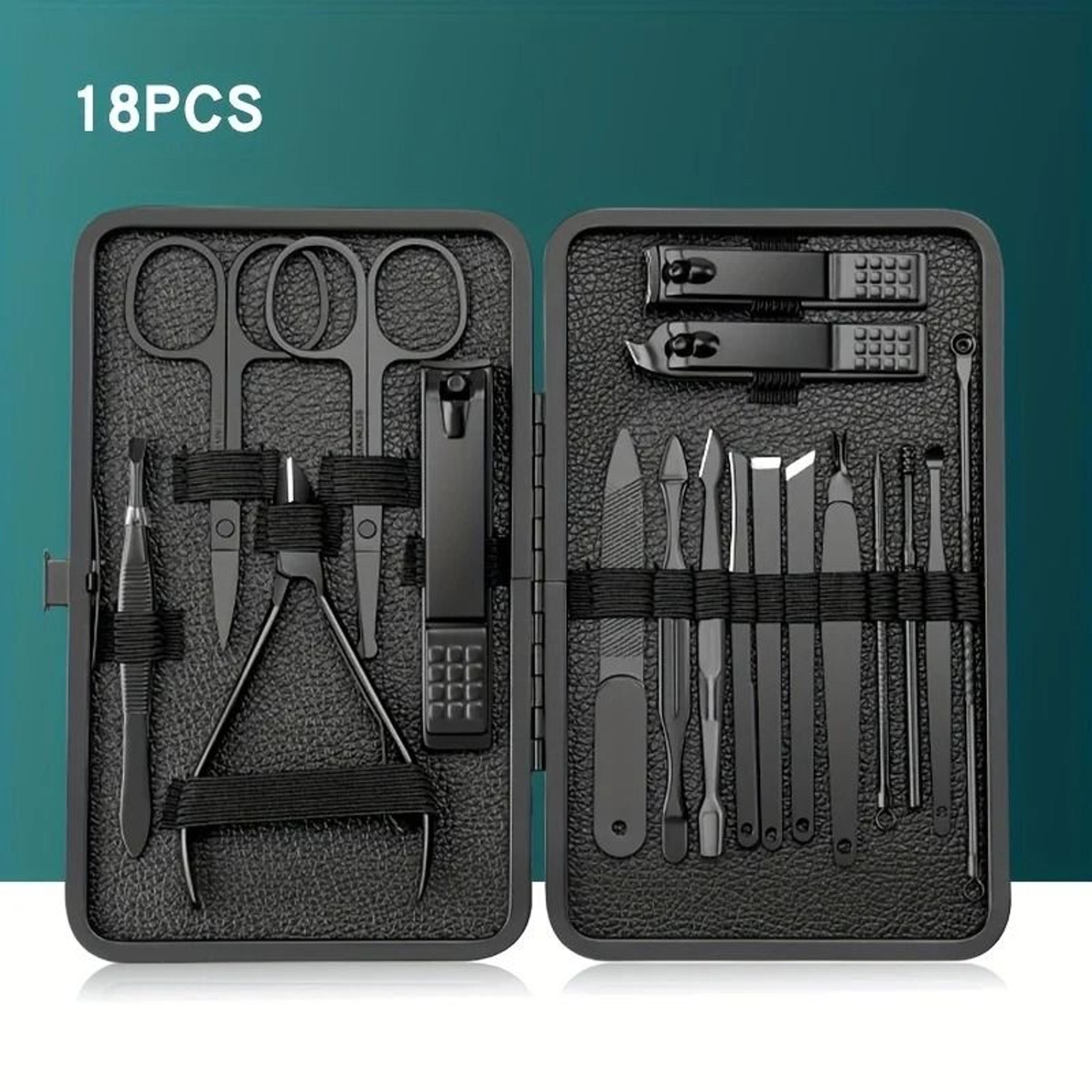 Stainless Steel Manicure Set Nail Clippers Kit 7 10 12 18 20 24 PCS With Leather Case 14