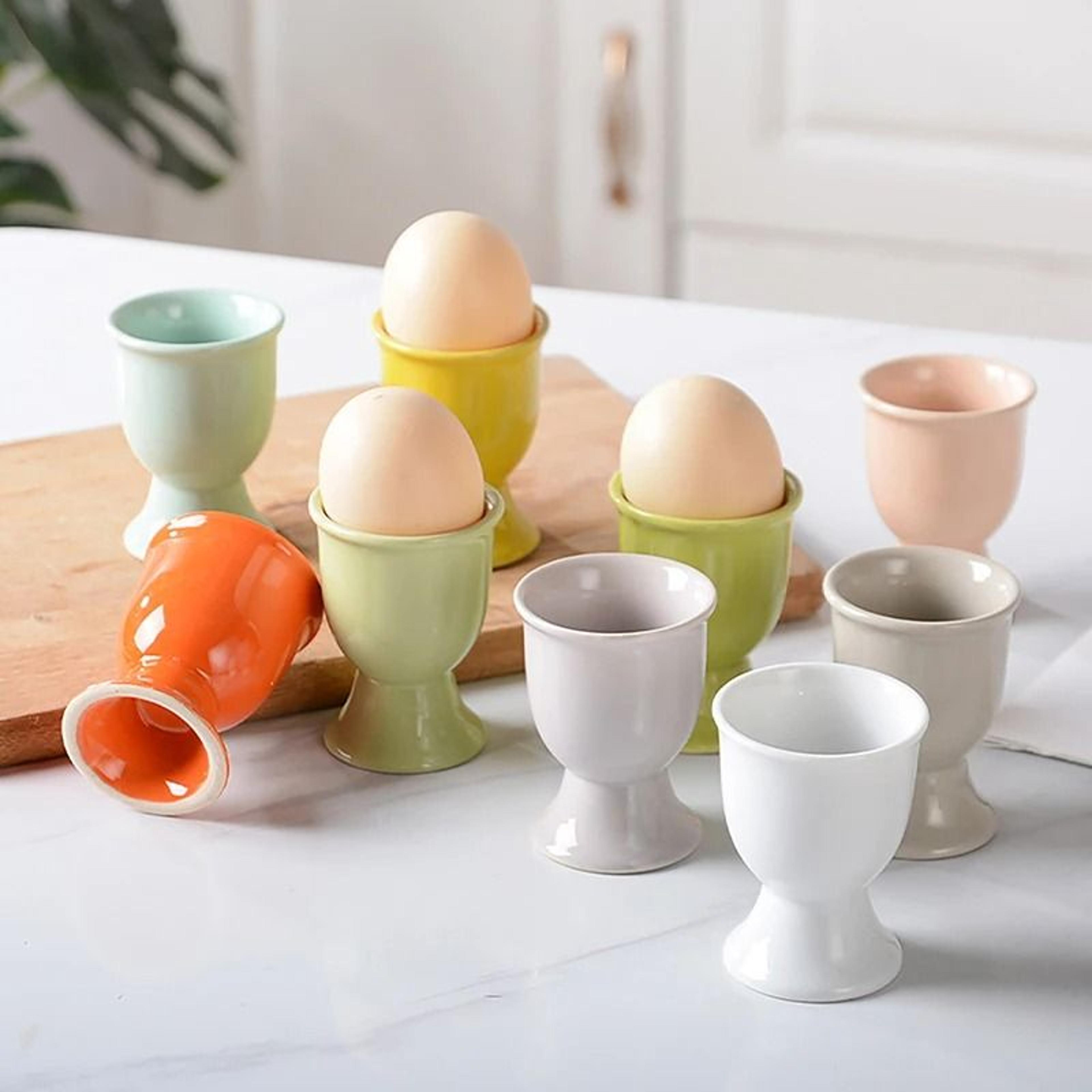 Ceramic Egg Cup Holders In Candy Colors For Stylish Kitchen Serving 2