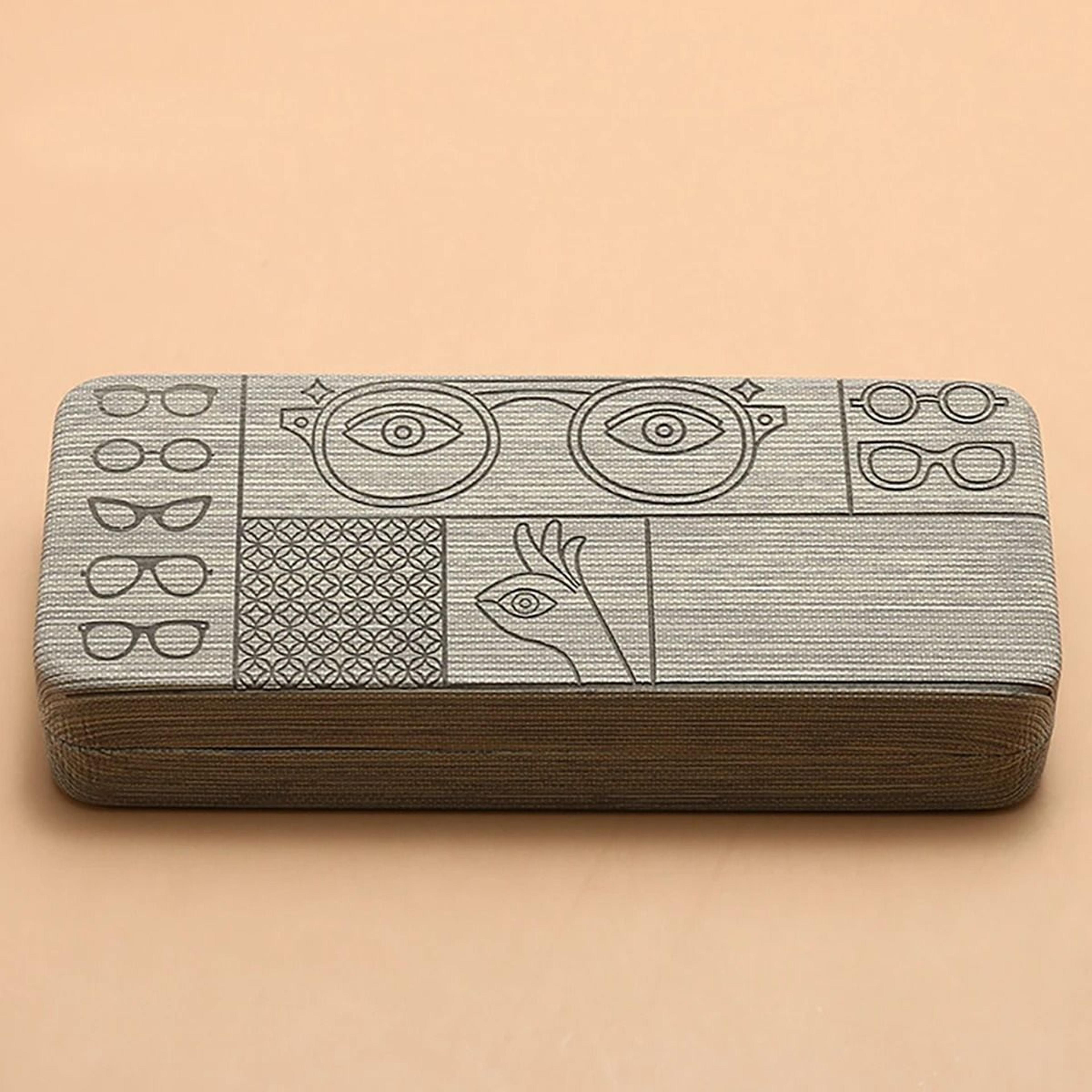 Geometric Pattern Portable Glasses Case Square Eyewear Holder With Embossed Design 4