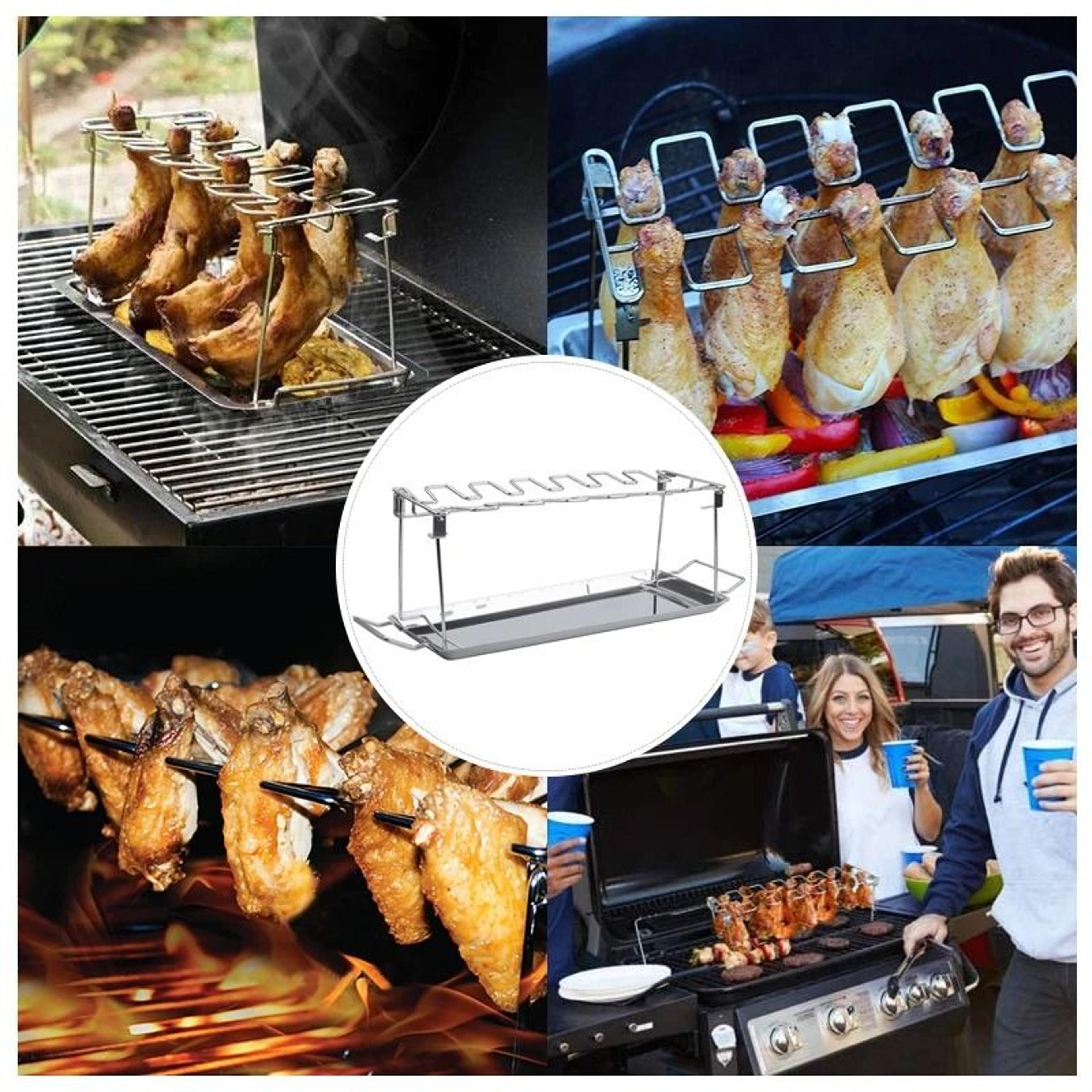 Stainless Steel BBQ Drumstick And Wing Grill Rack With Drip Pan For Oven And Grill Cooking 5