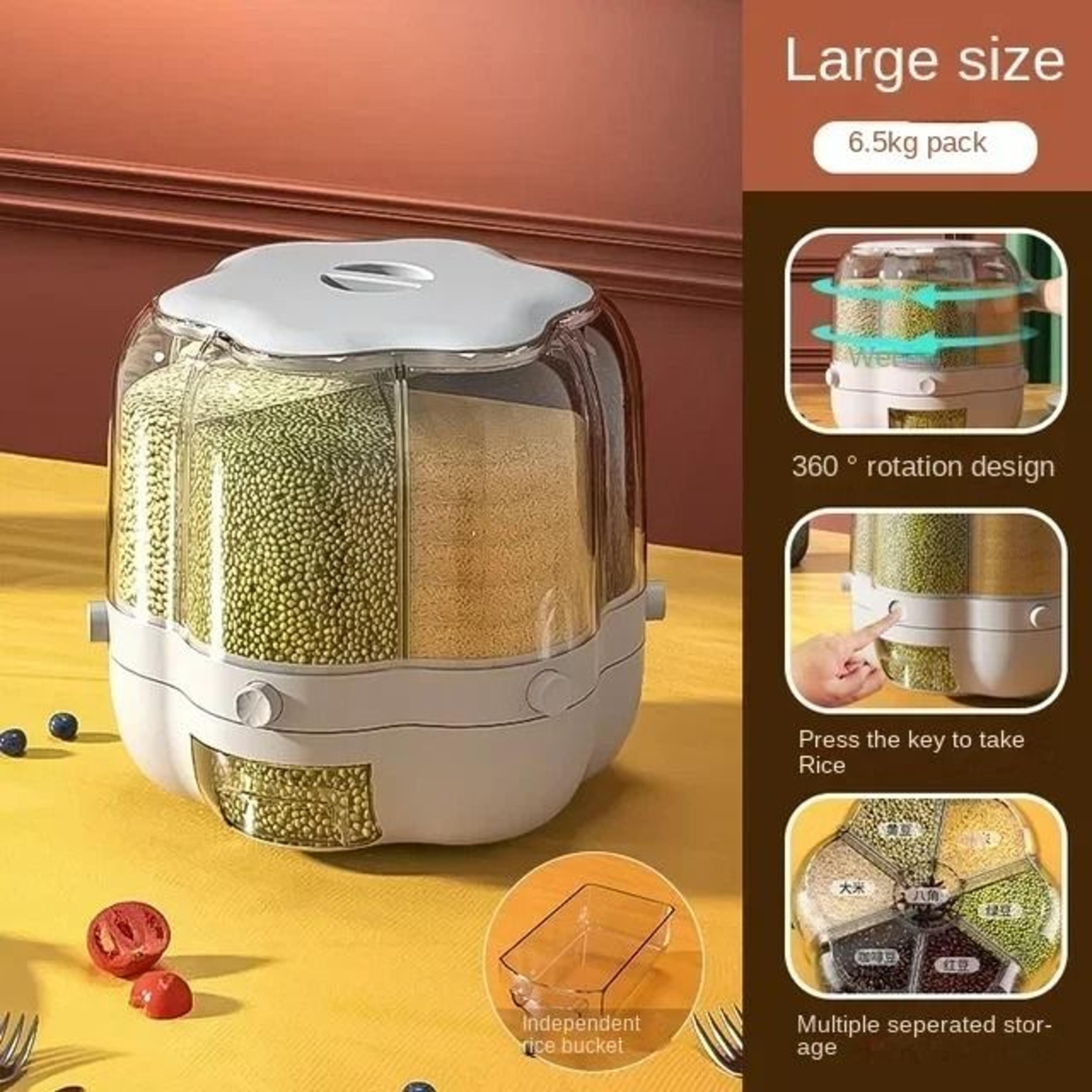 Large Rotating Food Storage Container With 360 Degree Dispenser For Rice And Grains 9