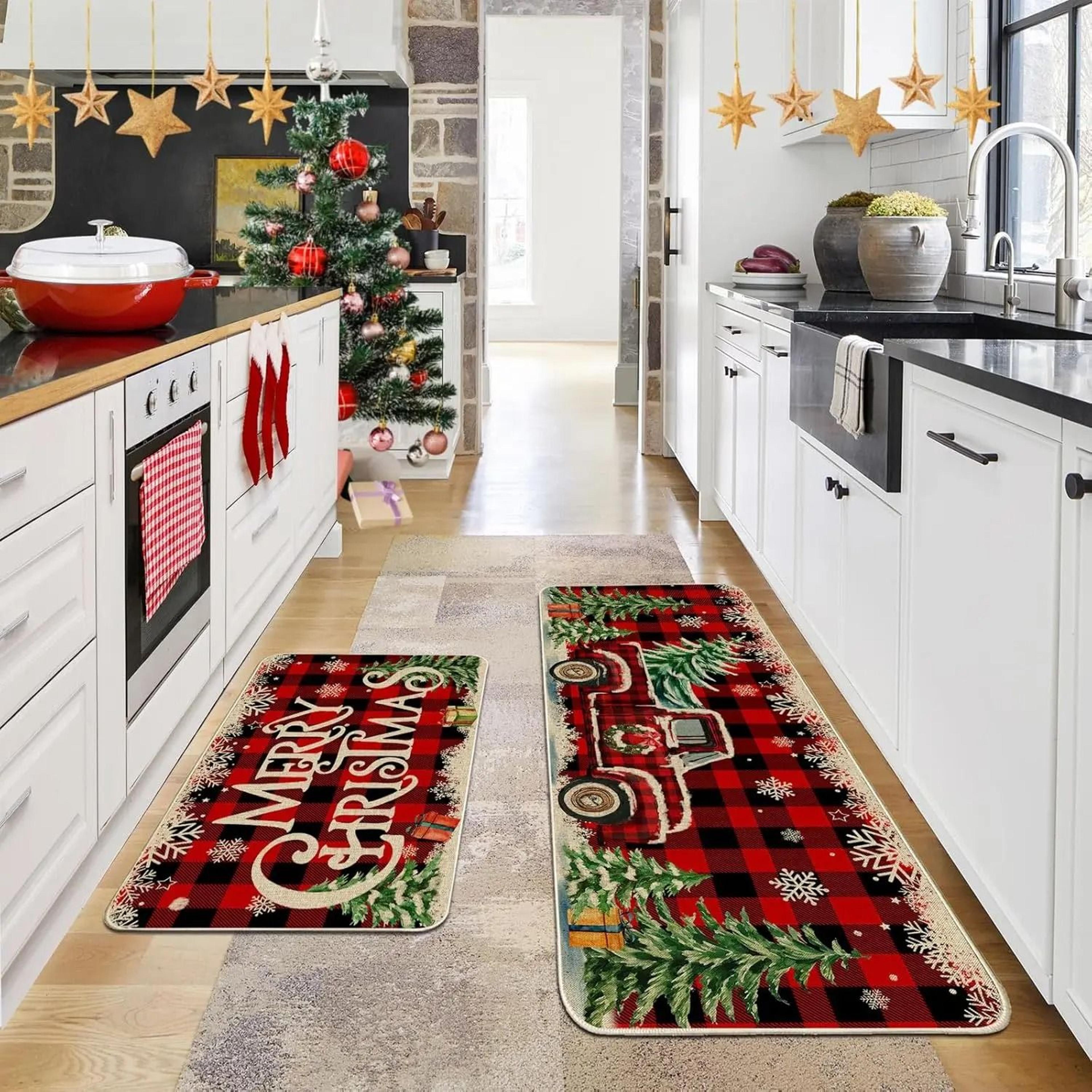 Christmas Gingerbread Man Crystal Velvet Kitchen Floor Mat Set 3