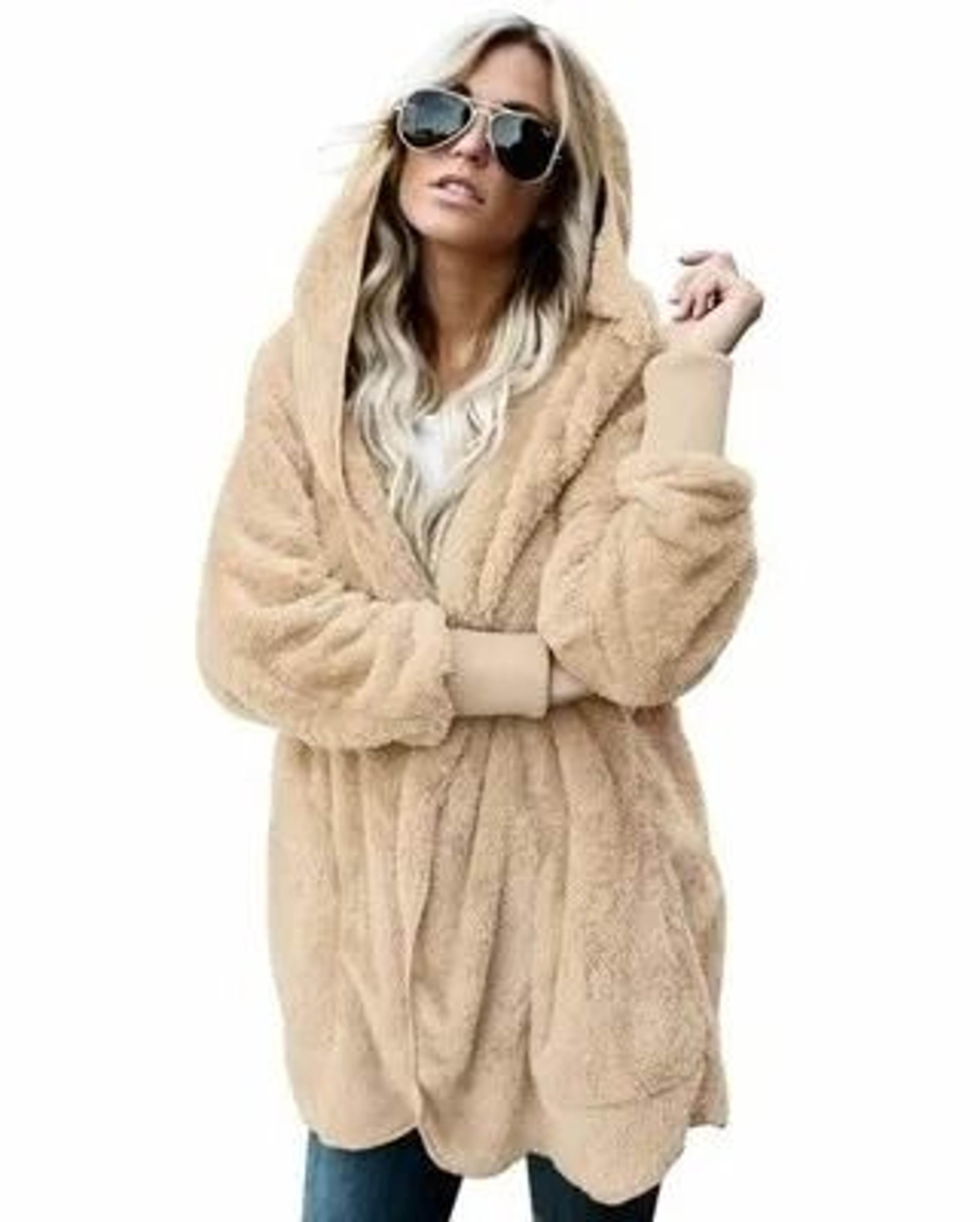 Autumn Winter Double Fleece Cardigan Jacket Women Solid Color Long Sleeve Plush Warm Hooded Lady Ja 10