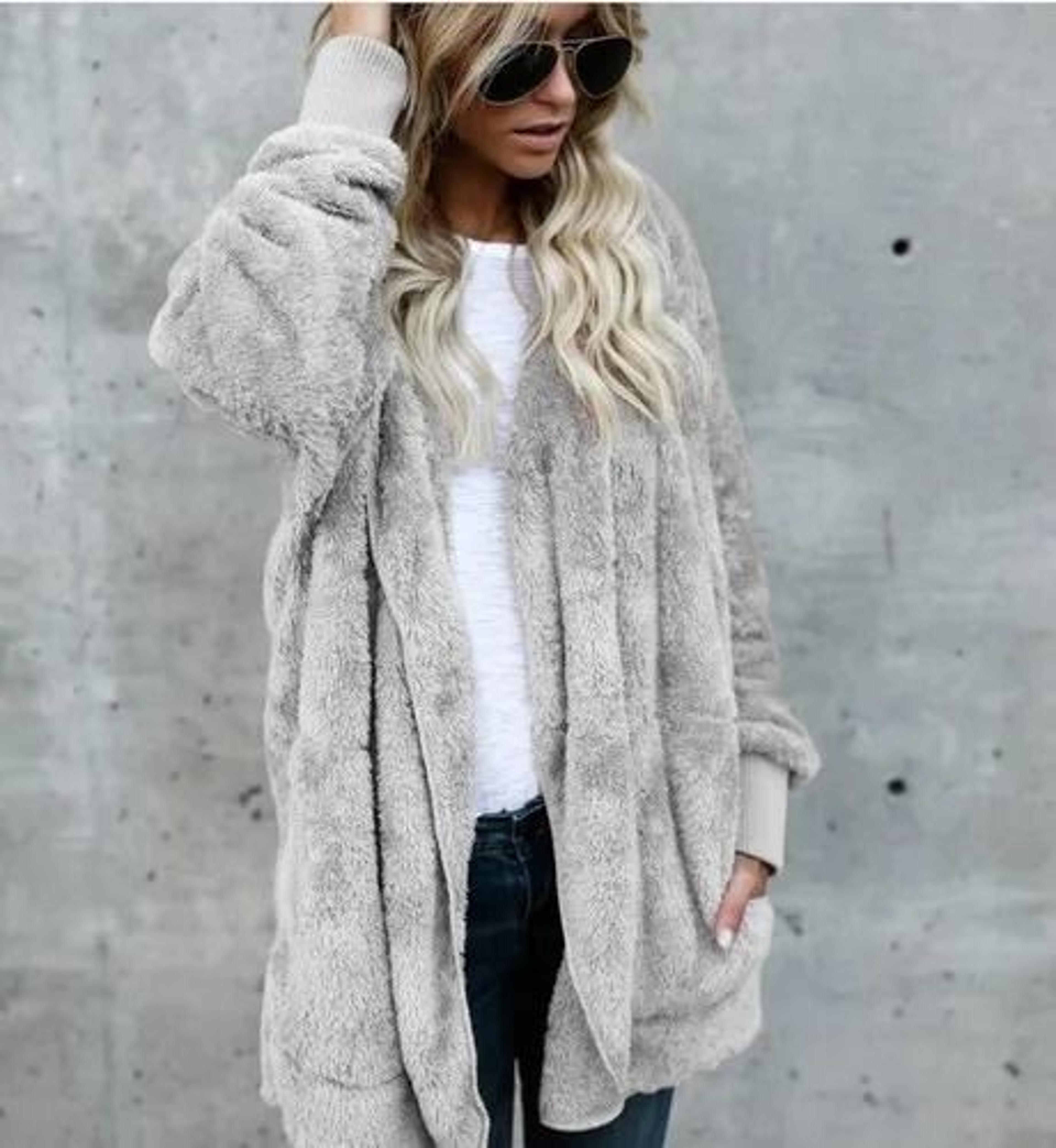 Autumn Winter Double Fleece Cardigan Jacket Women Solid Color Long Sleeve Plush Warm Hooded Lady Ja 13