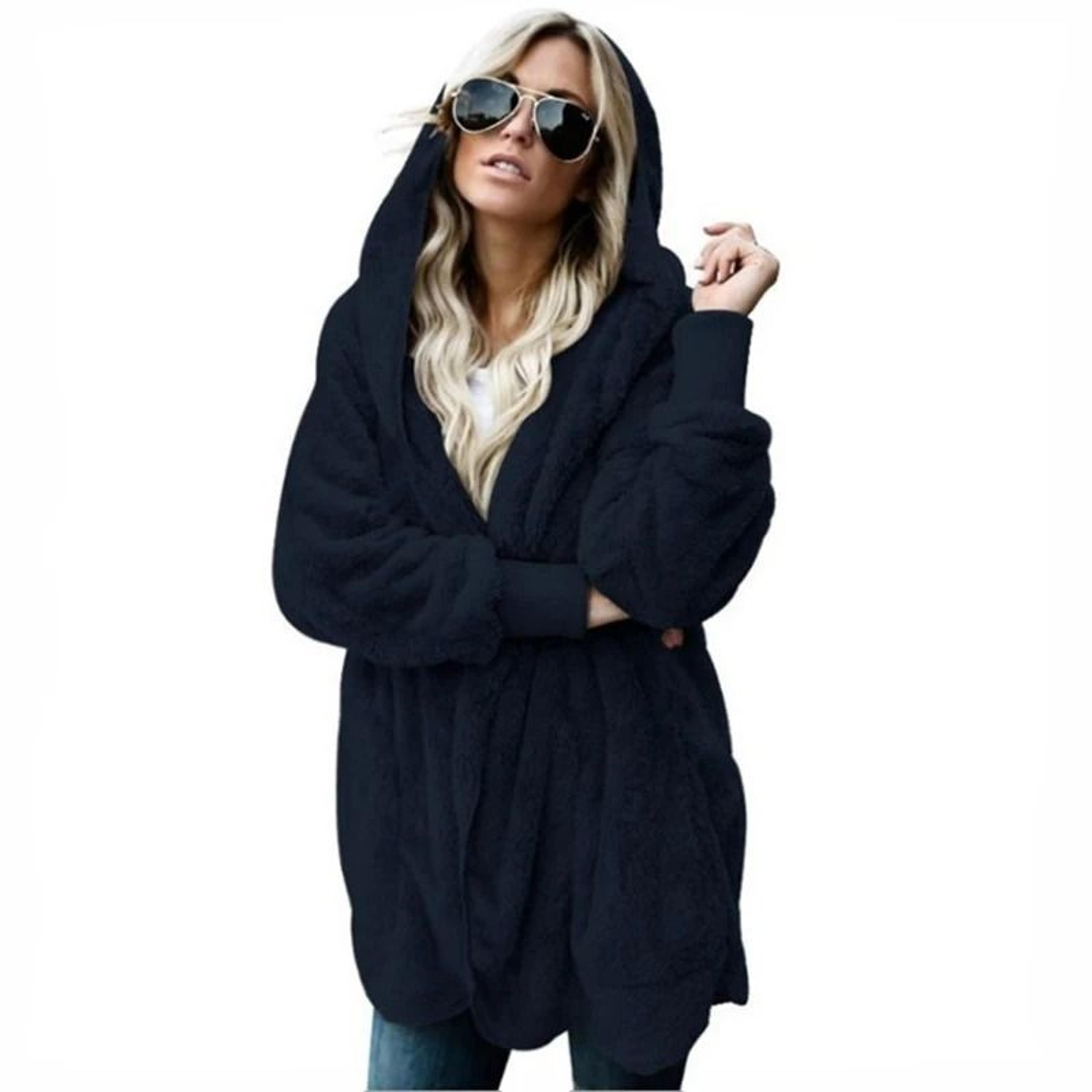 Autumn Winter Double Fleece Cardigan Jacket Women Solid Color Long Sleeve Plush Warm Hooded Lady Ja 3
