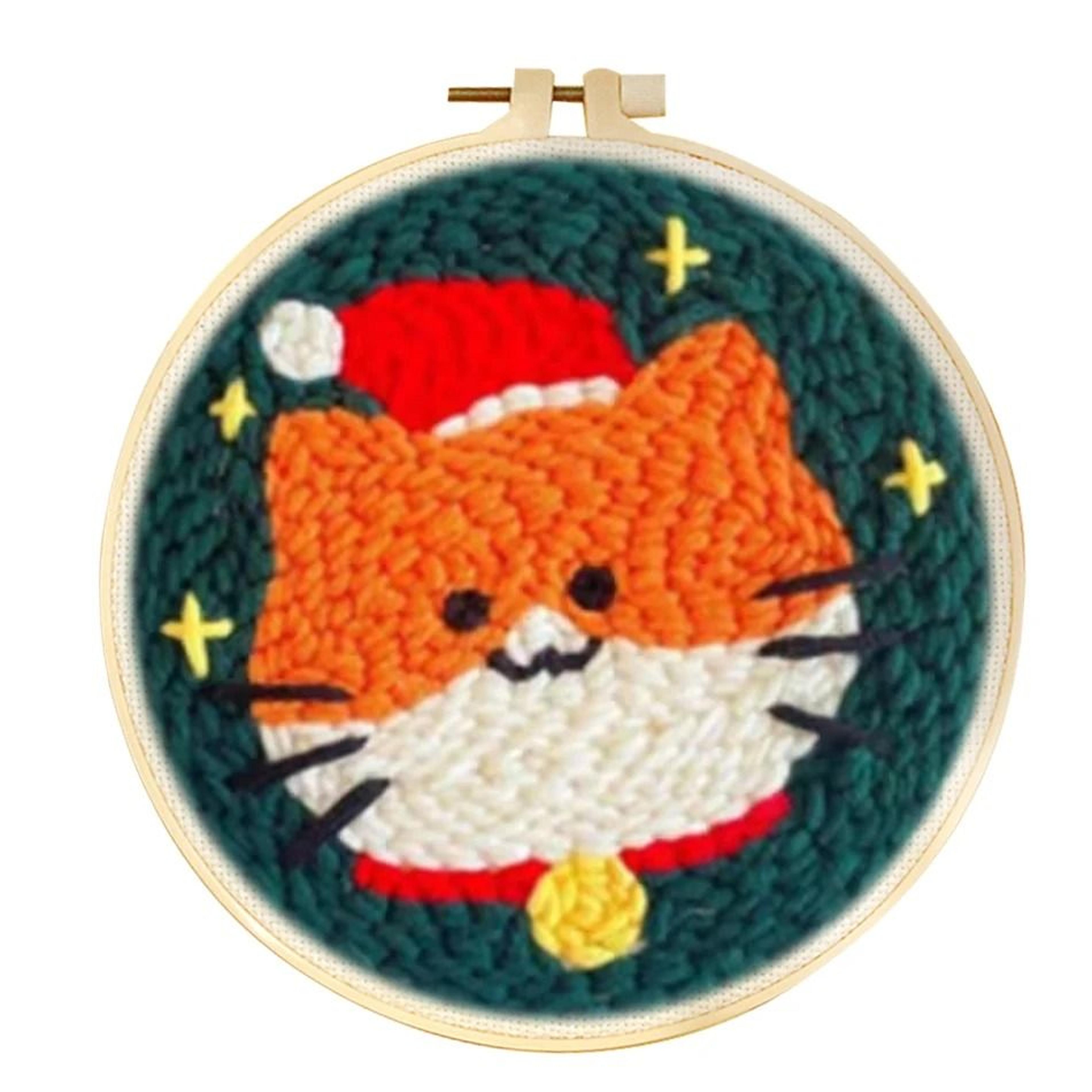 DIY Punch Needle Kit For Beginners Animal Embroidery Starter Craft Set With Hoop 11
