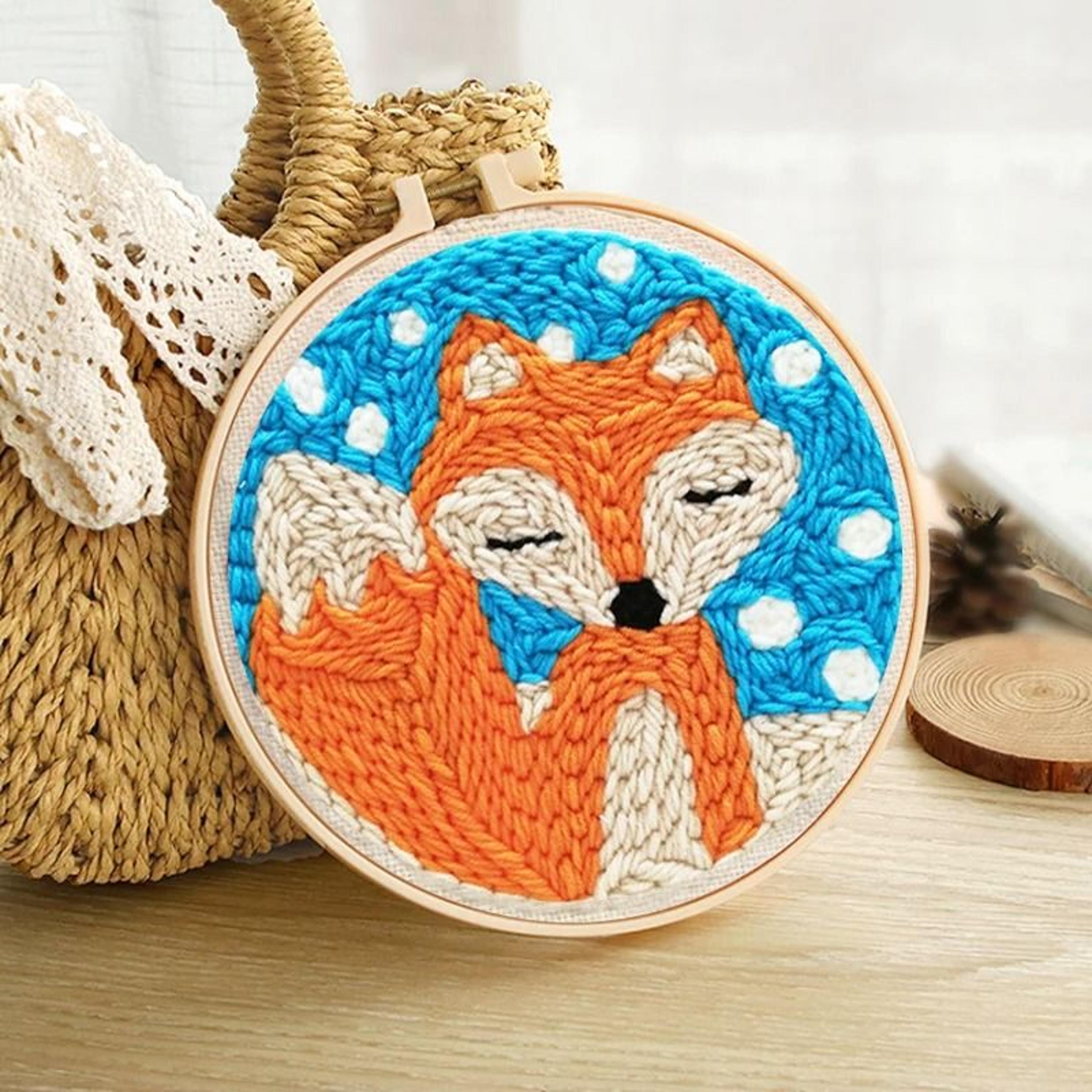 DIY Punch Needle Kit For Beginners Animal Embroidery Starter Craft Set With Hoop 13