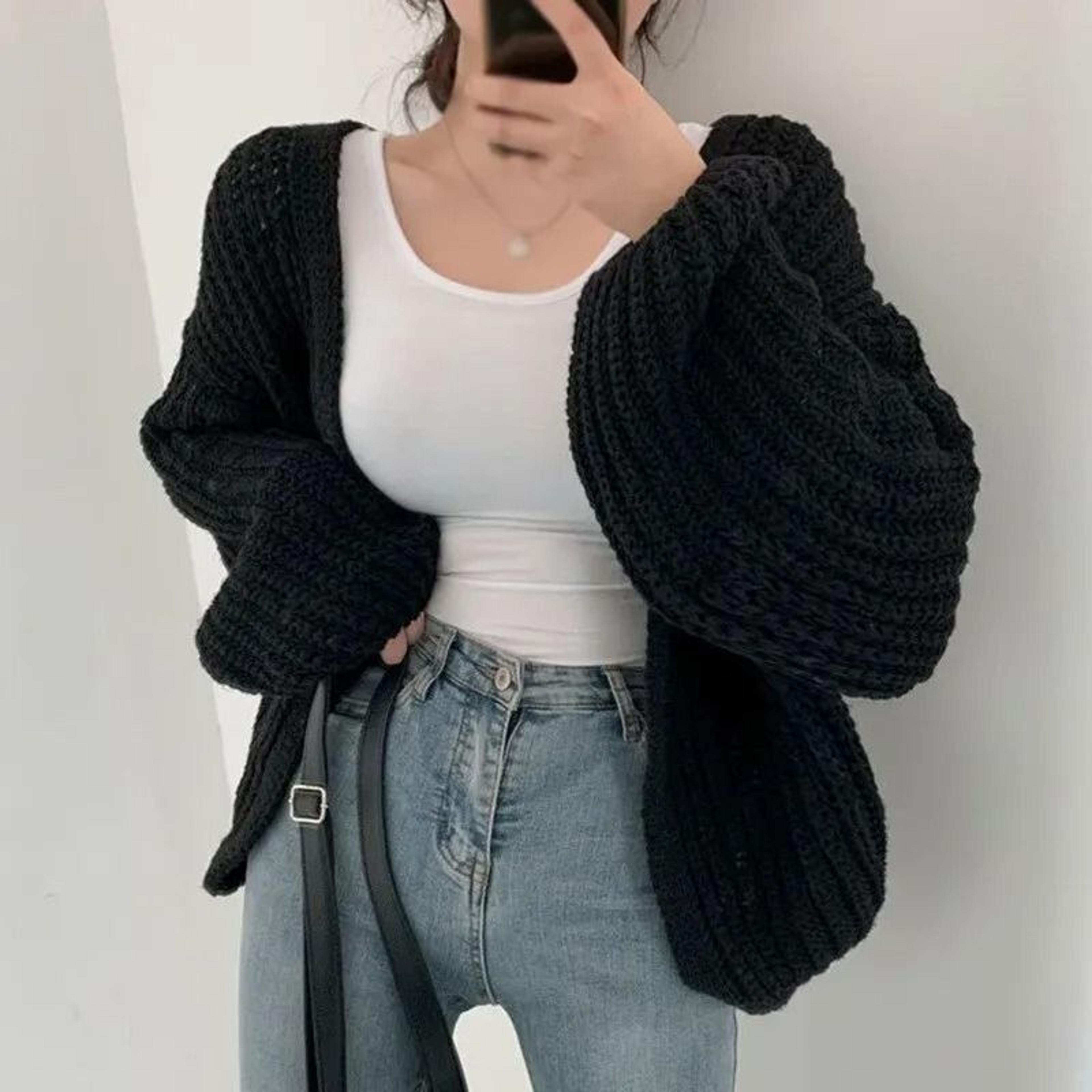 Vintage Women Cardigan Sweater Harajuku Lantern Sleeve Casual Korean Fall Streetwear Top 2