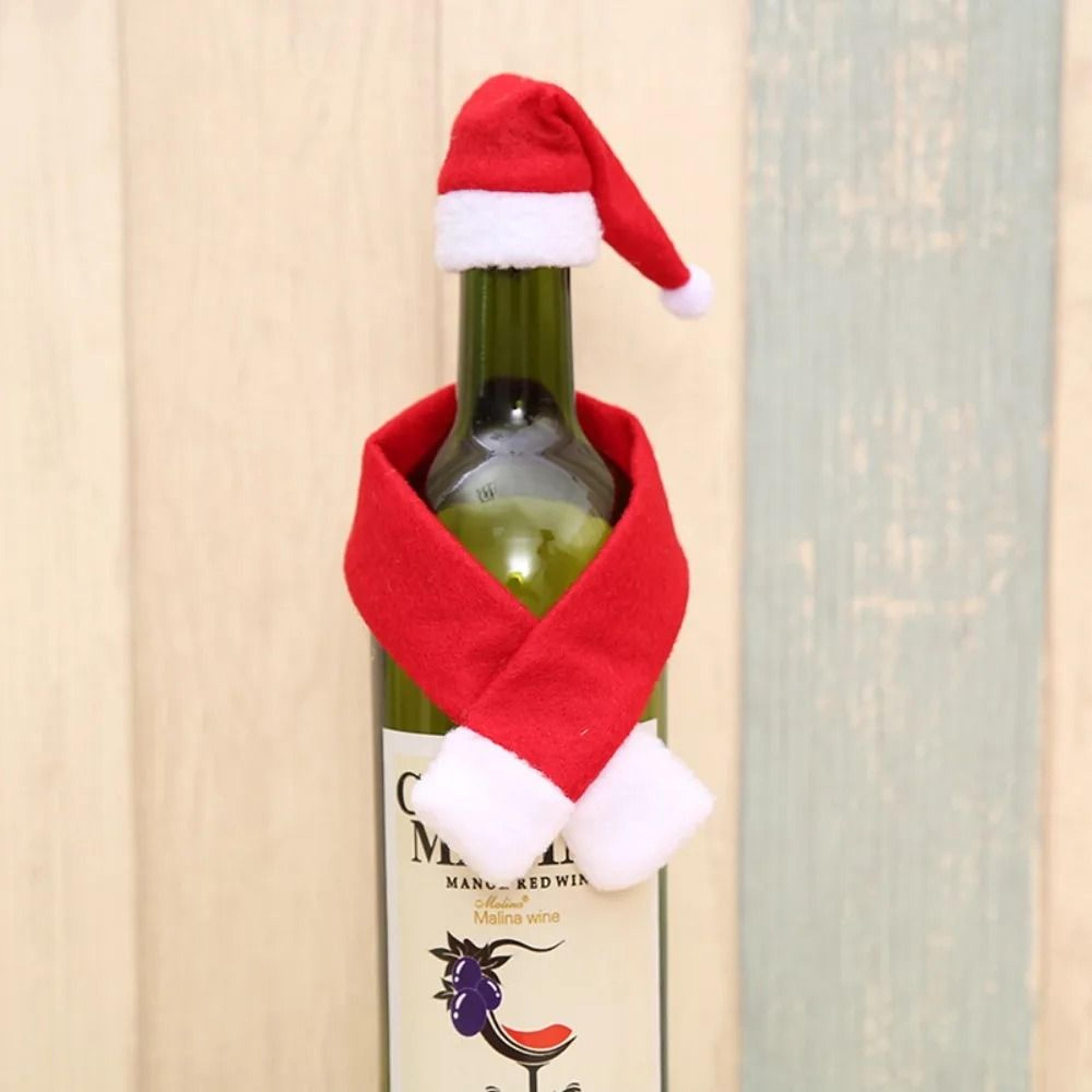 Christmas Wine Bottle Cover Red Mini Santa Scarf And Hat Wine Bottle Gift For Xmas Tree Navidad Chr 4