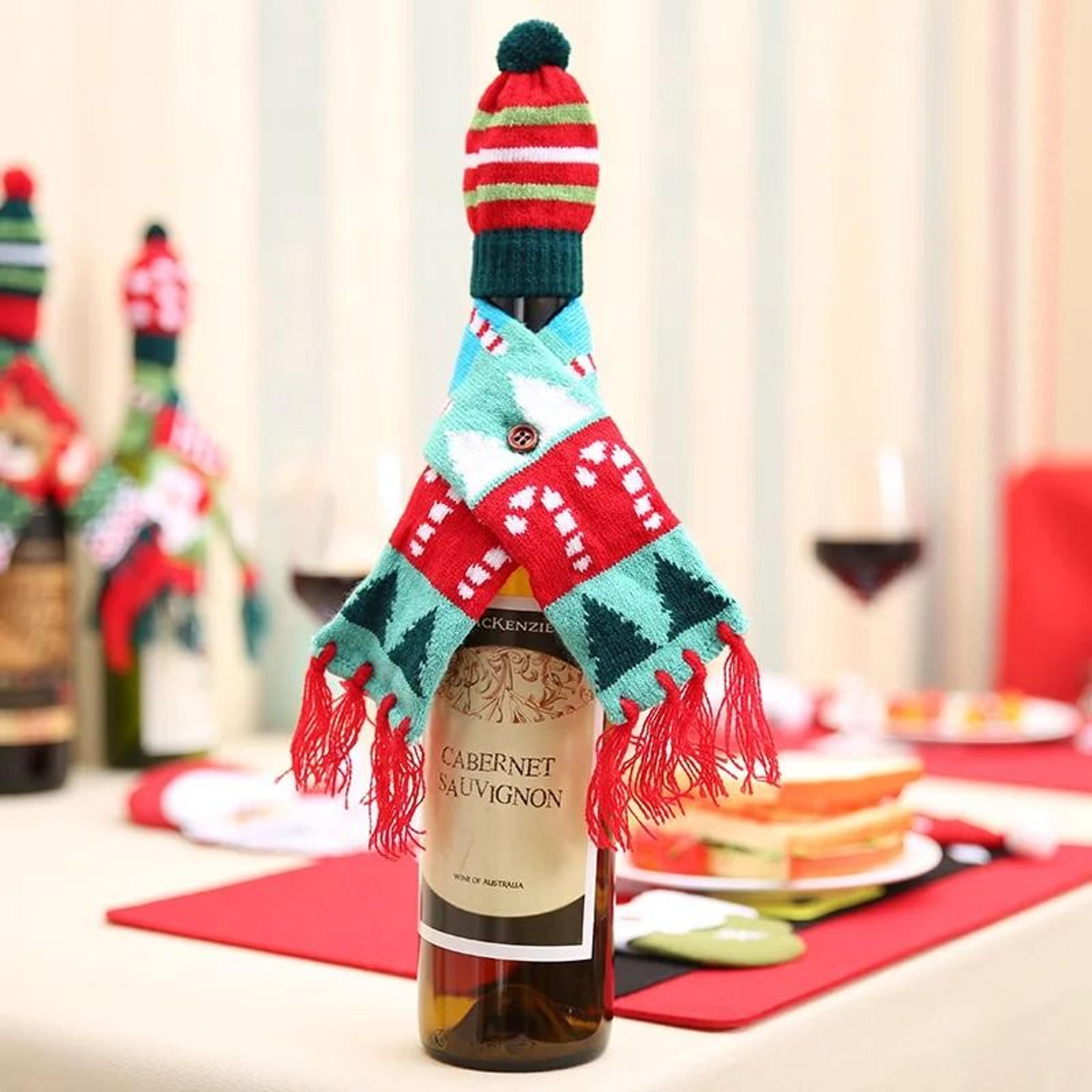 Christmas Wine Bottle Cover Mini Santa Elk Scarf And Hat Wine Bottle Gift For Xmas Tree Christmas P 6