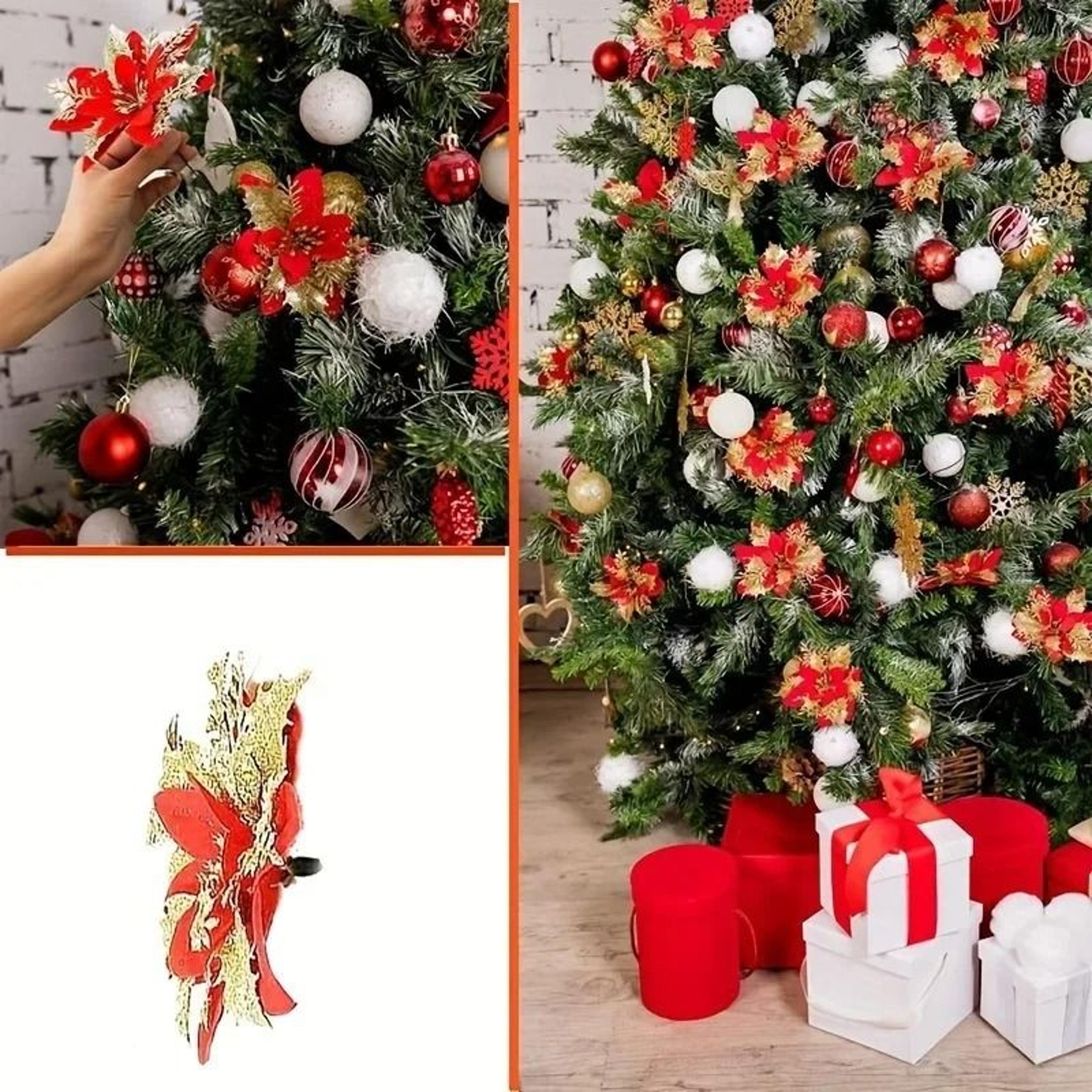 Glitter Artificial Flowers 14cm Fake Christmas Flowers Tree Ornament Holiday Decoration 3