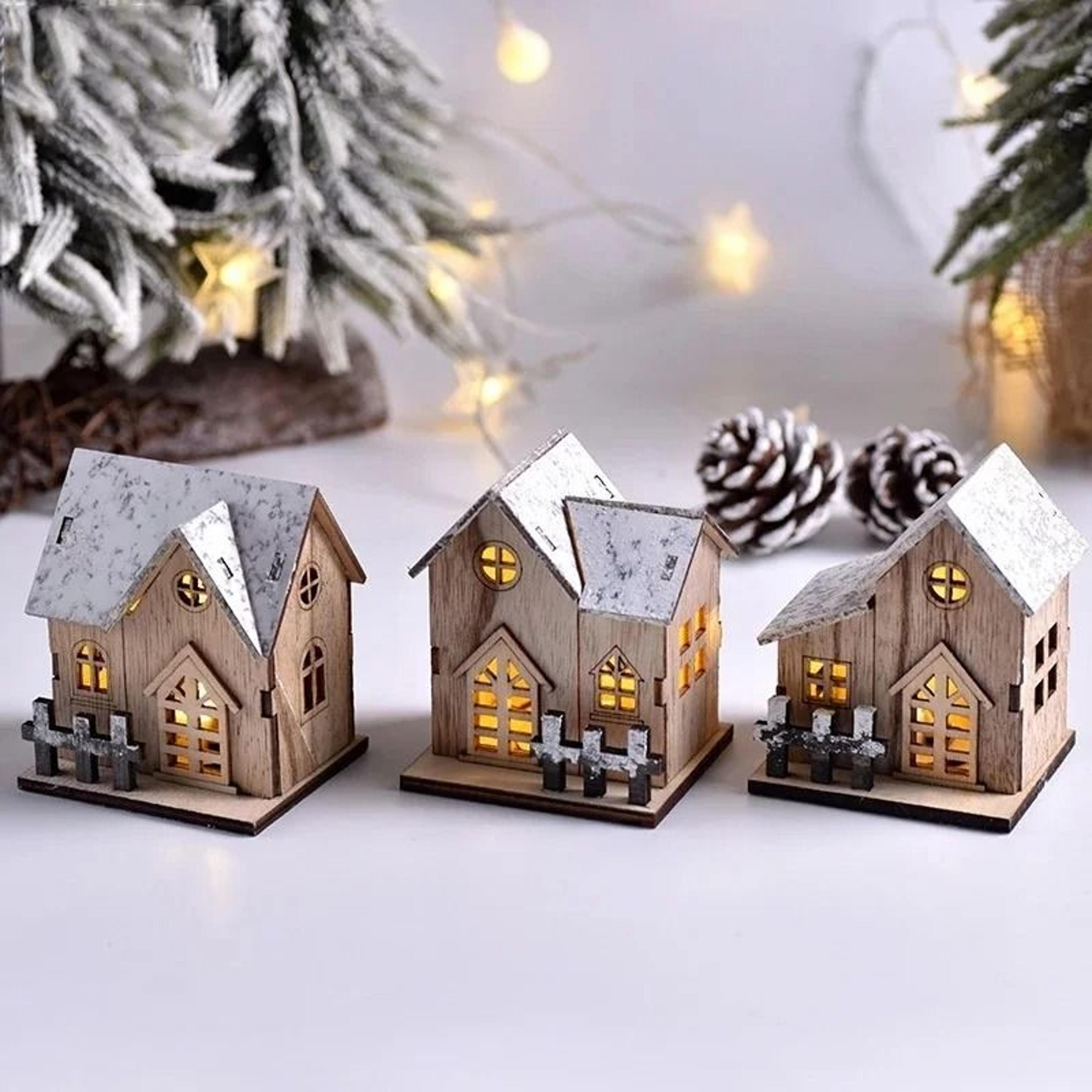 Christmas LED Wooden House Light Cabin Ornament For Holiday Home Decor 4