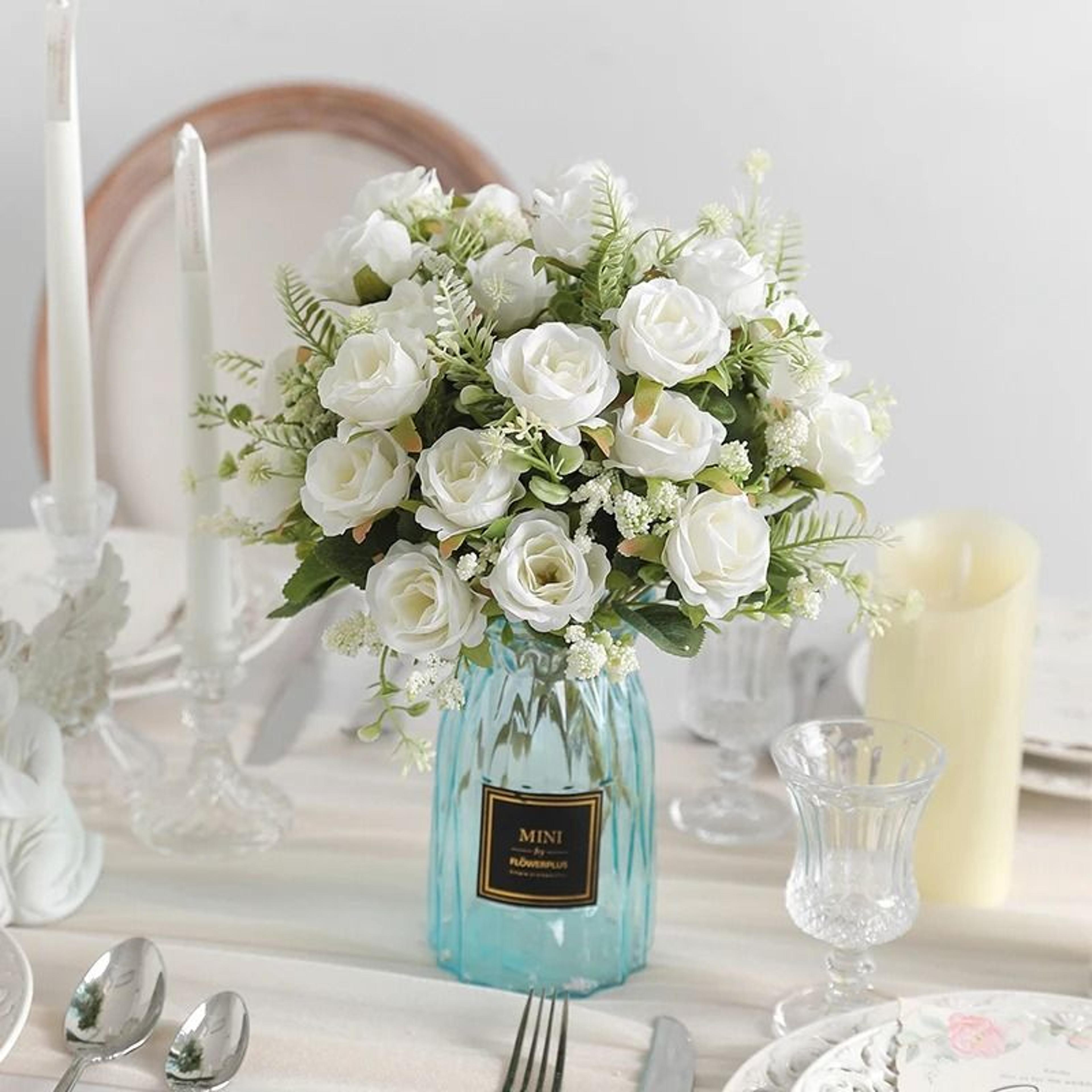 Rose White Silk Bouquet Artificial Flower Home Wedding Decoration 2