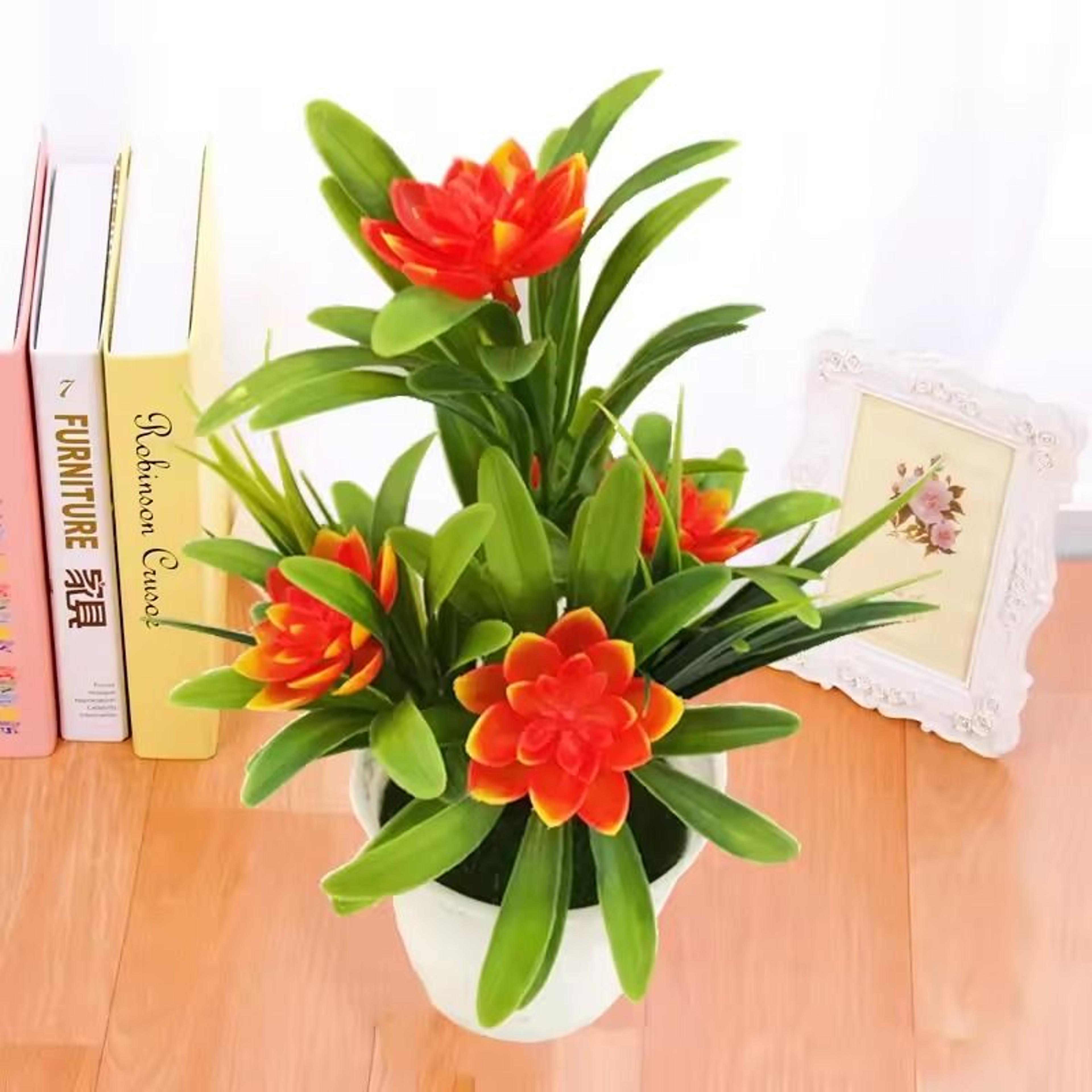 Artificial Flowers Plant Pot Fake Plastic Flowers Home Office Decoration 2