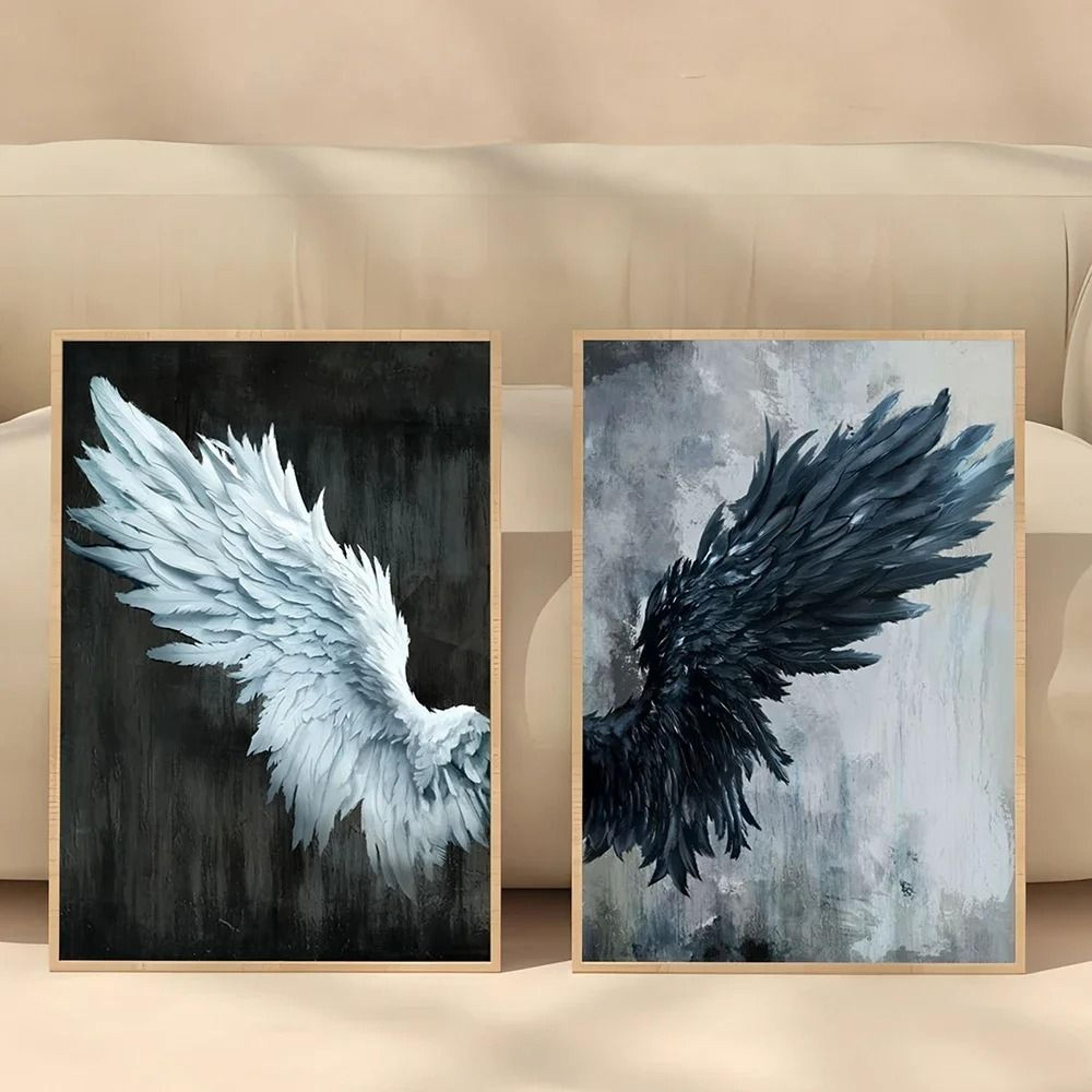 Black White Angel Wings Posters Canvas Abstract Wall Decoration 0