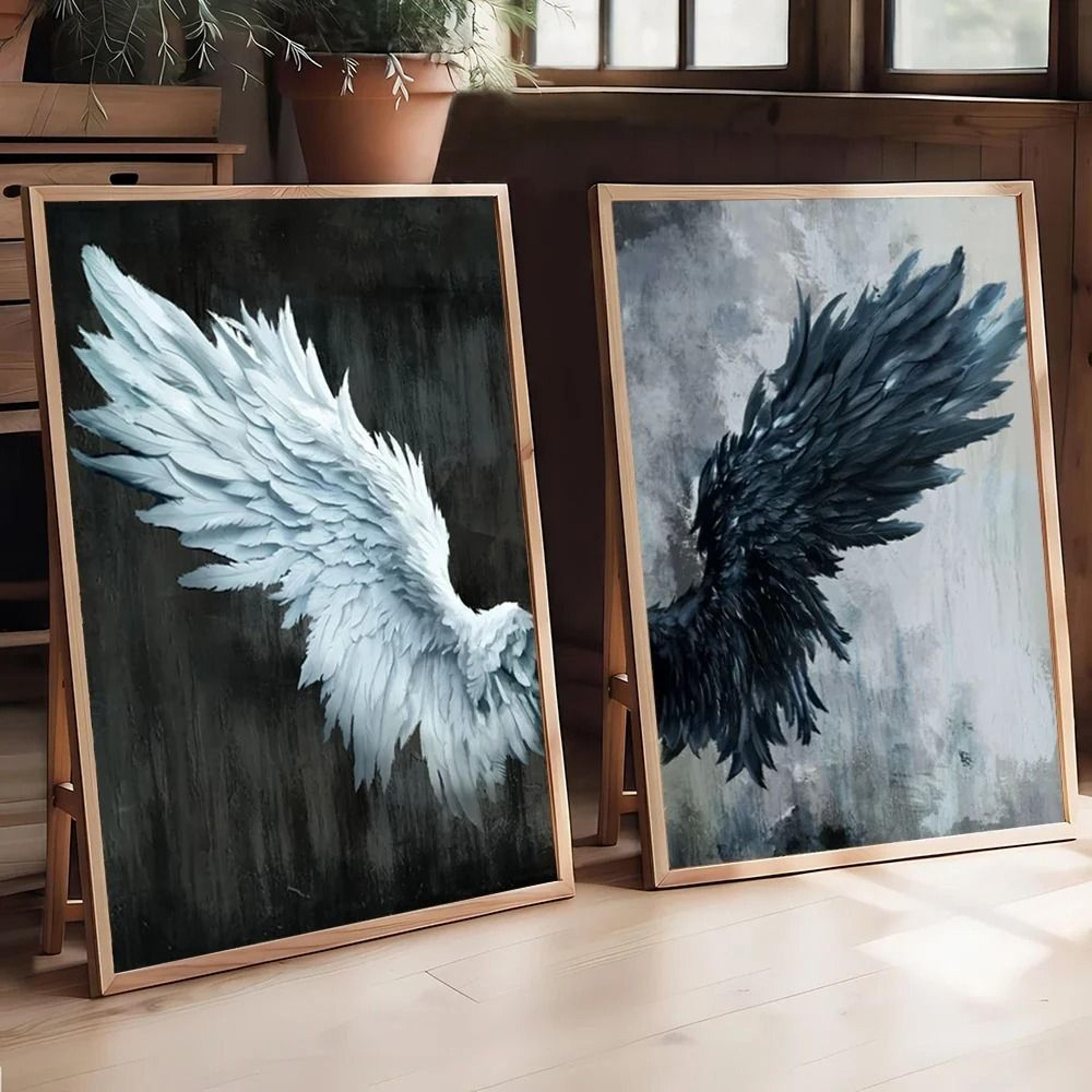 Black White Angel Wings Posters Canvas Abstract Wall Decoration 1