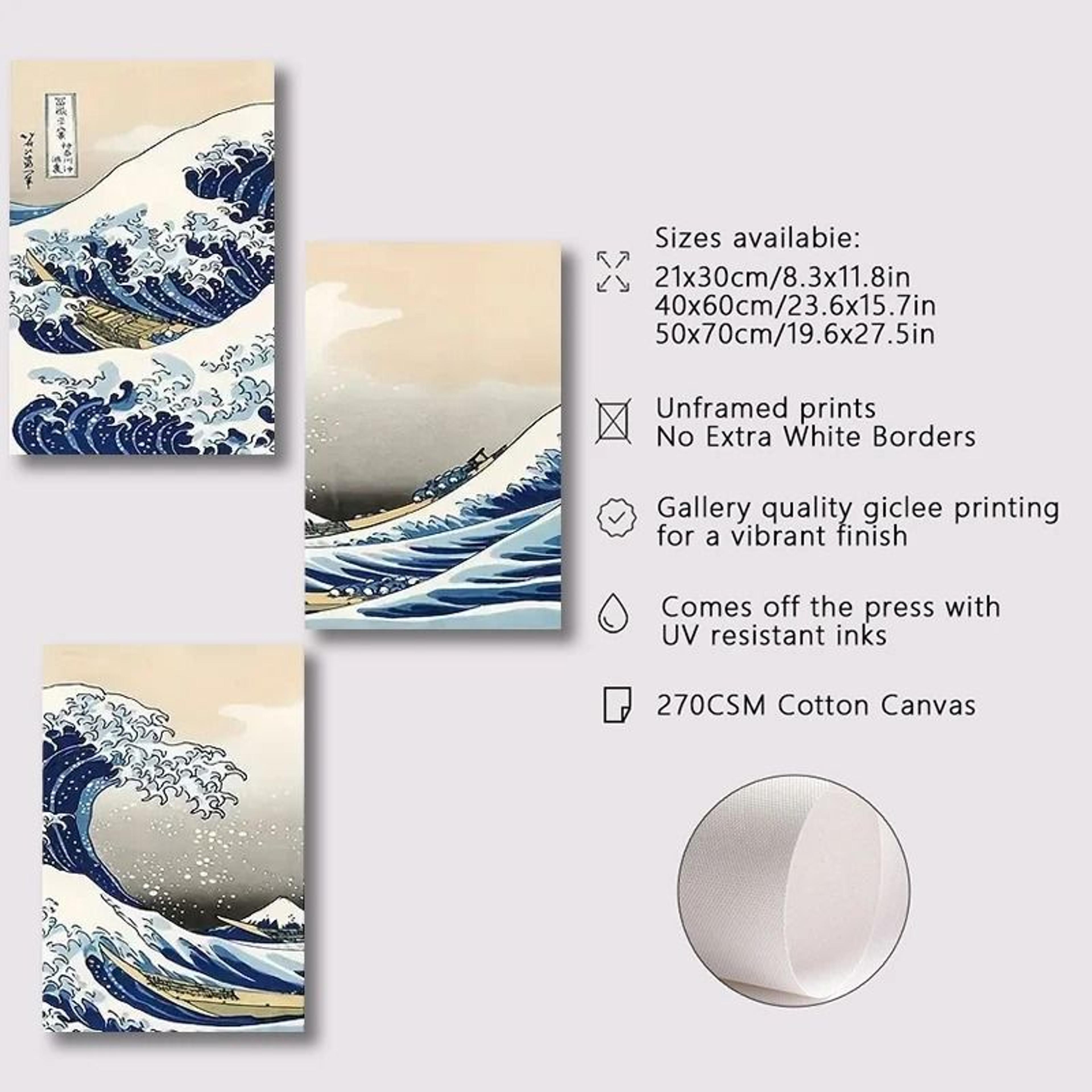 Japanese Style Canvas Print Poster Set Waves Of Kanagawa Wall Art 1