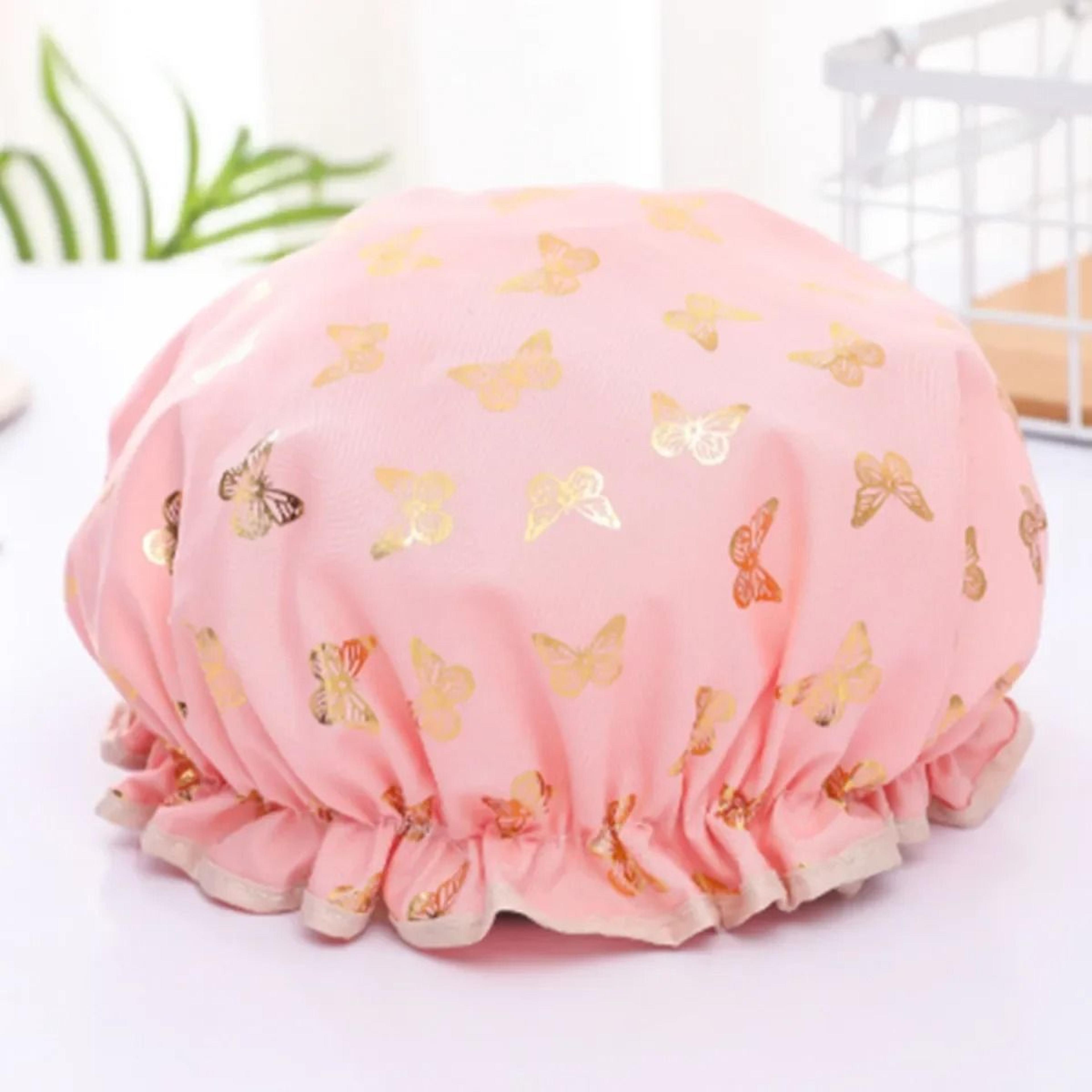 Double Layer Waterproof Shower Cap For Women Hot Gold Printed Cotton Design 6