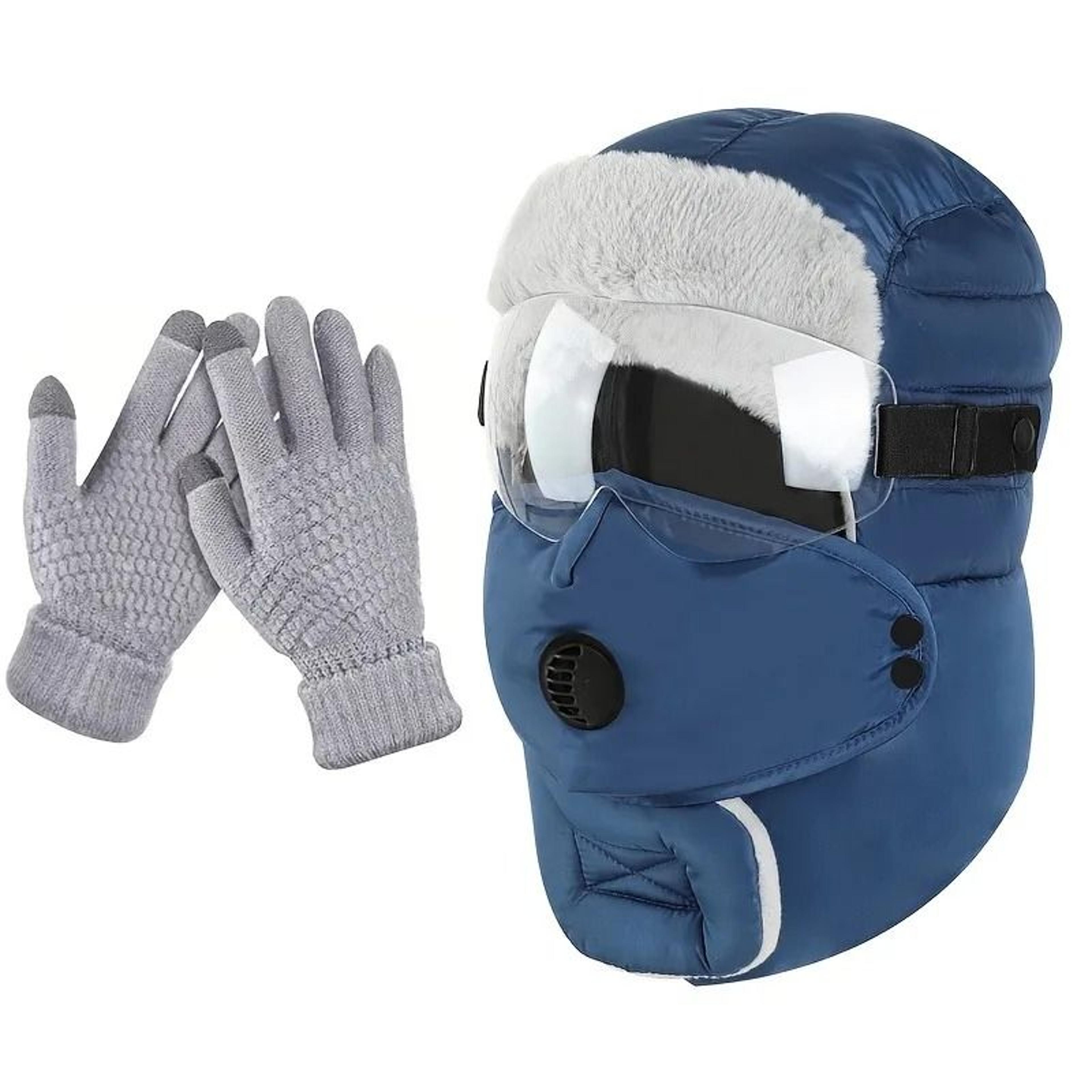 Winter Outdoor Riding Hat With Gloves And Windproof Fleece Mask 6
