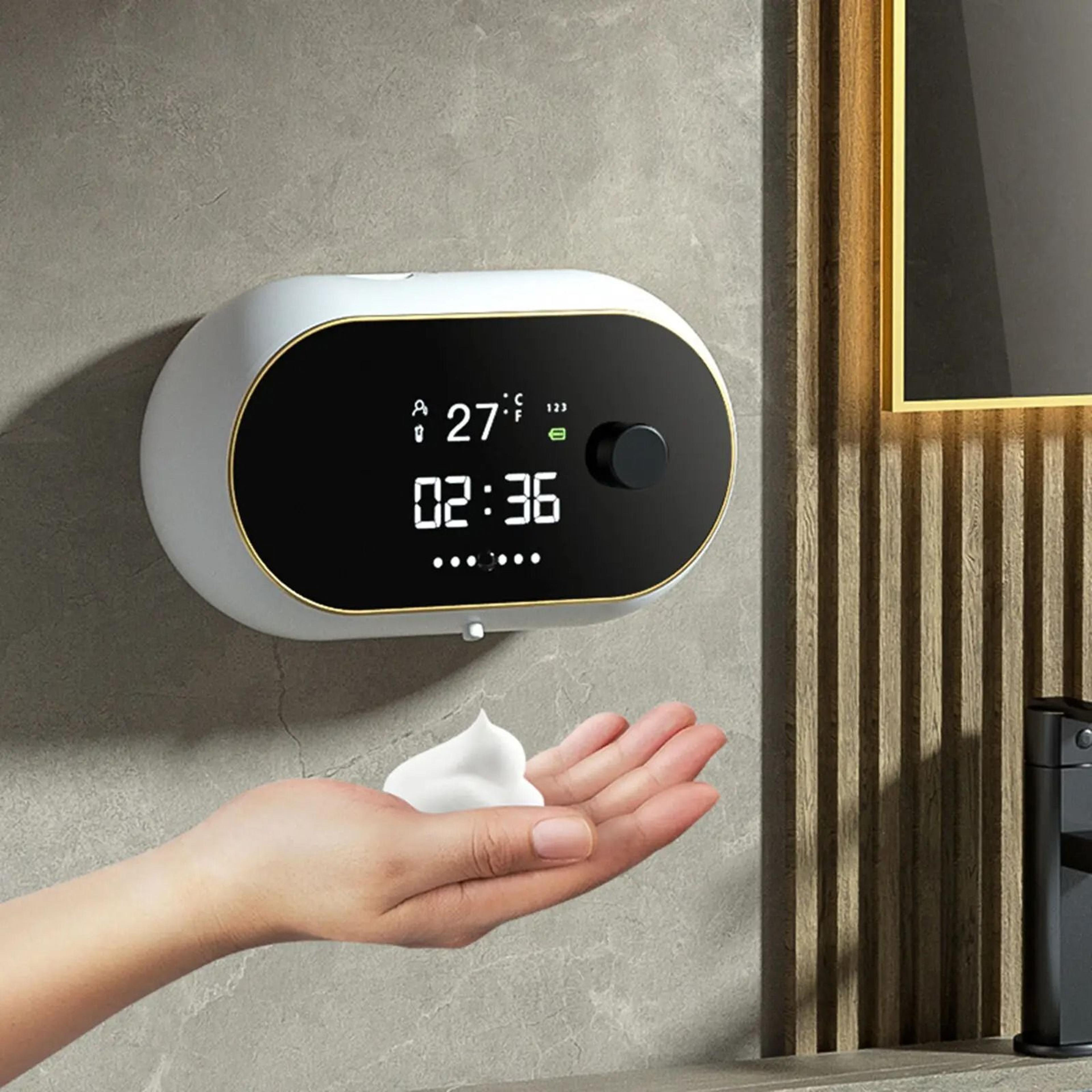 Automatic Soap Dispenser USB Charging Infrared Sensor With LED Temperature Display Wall Mount Foam  1