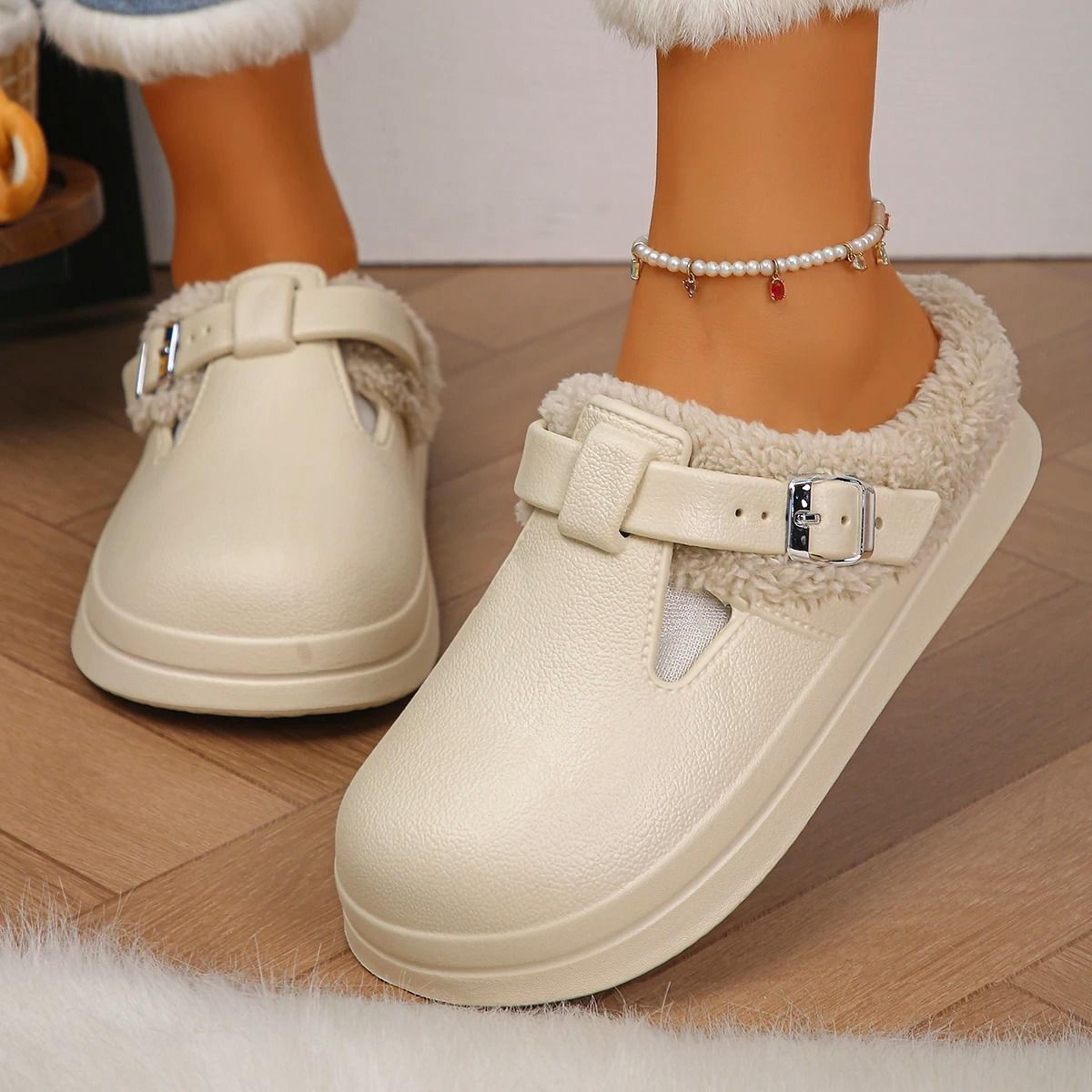 Waterproof Eva Furry Mules Slippers For Women With Plush Lining And Metal Buckle 3