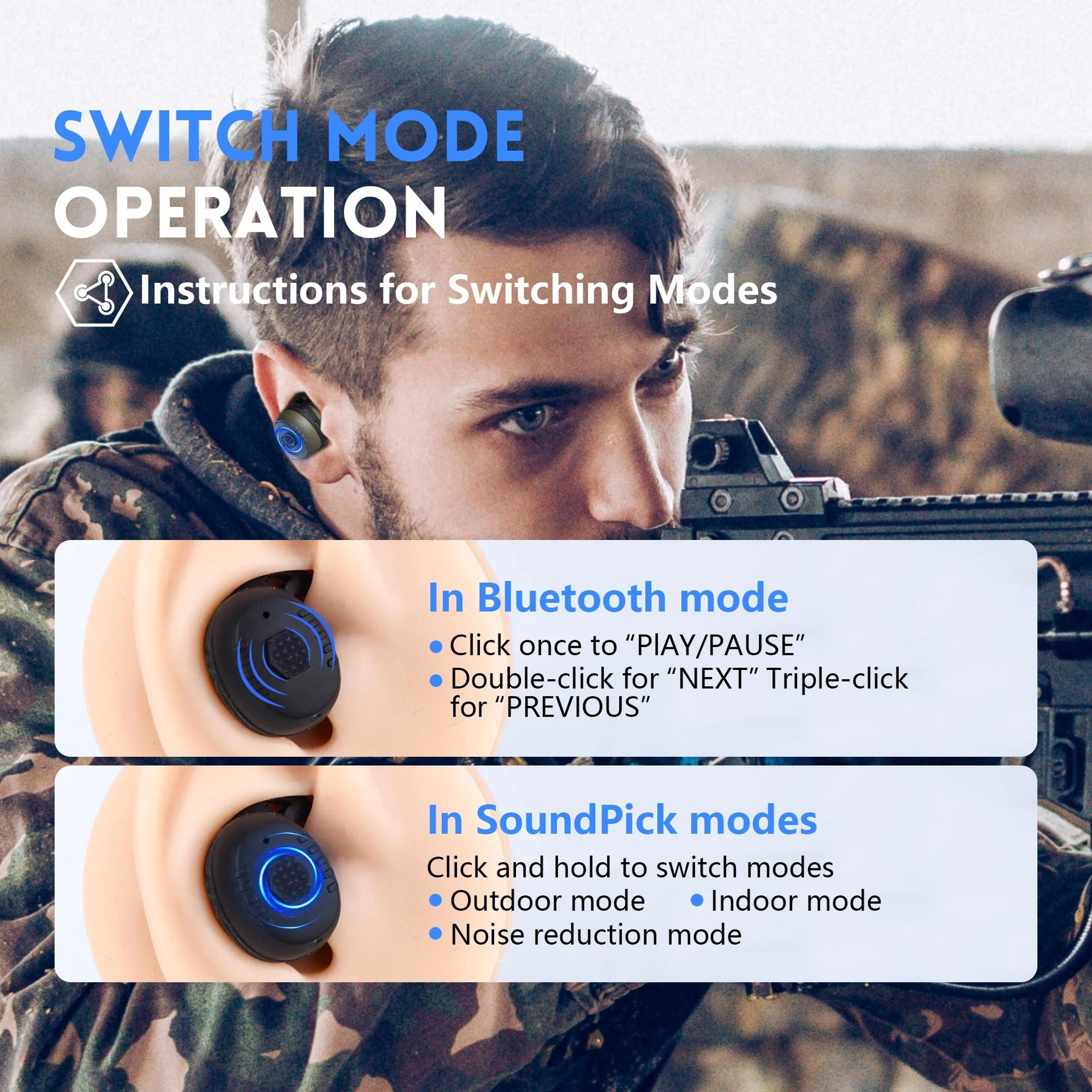 ARM NEXT E30 Tactical Electronic Noise Cancelling Earplugs With Bluetooth For Shooting Protection 1