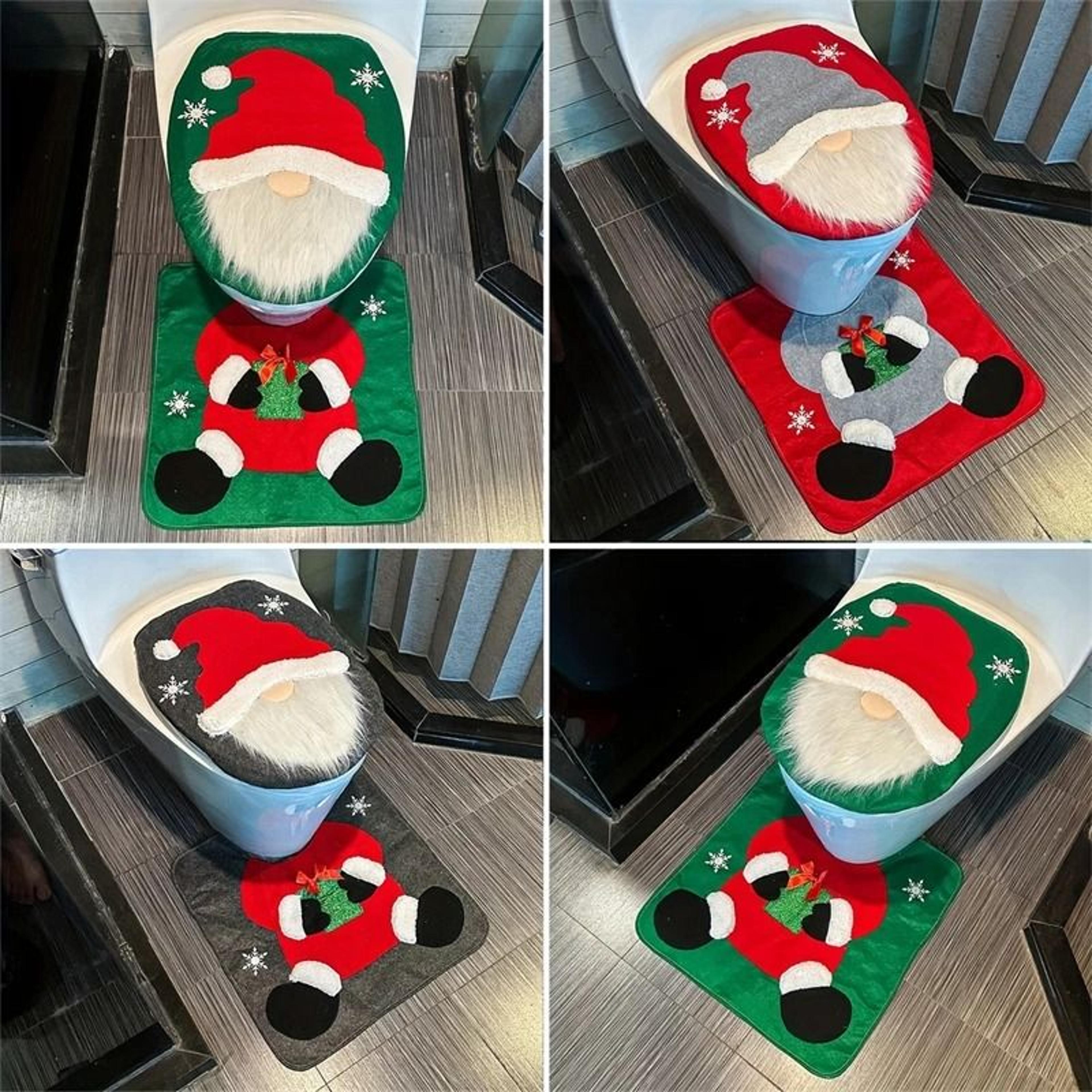 Santa Toilet Seat Cover And Rug Set For Christmas Bathroom Decor 1