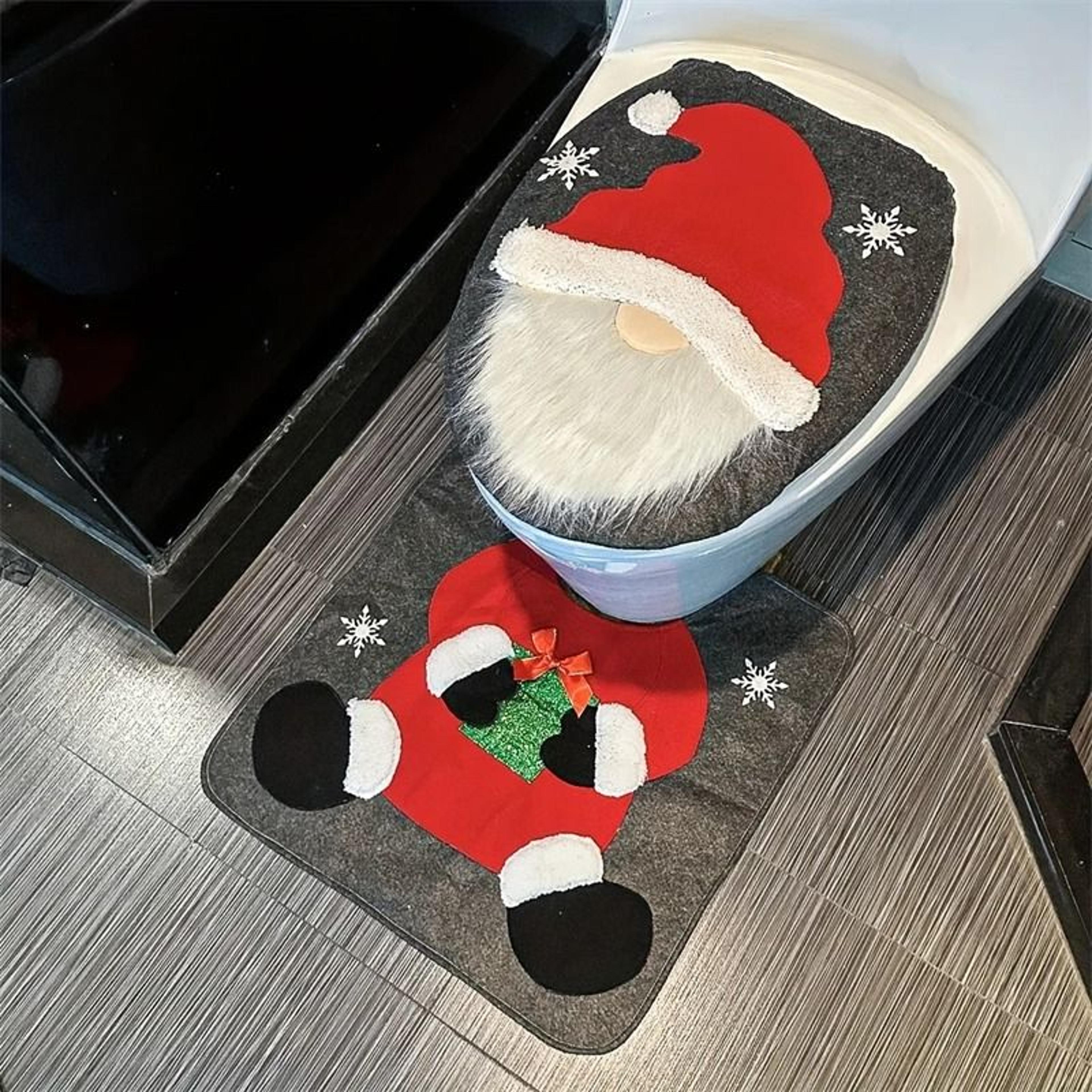 Santa Toilet Seat Cover And Rug Set For Christmas Bathroom Decor 3