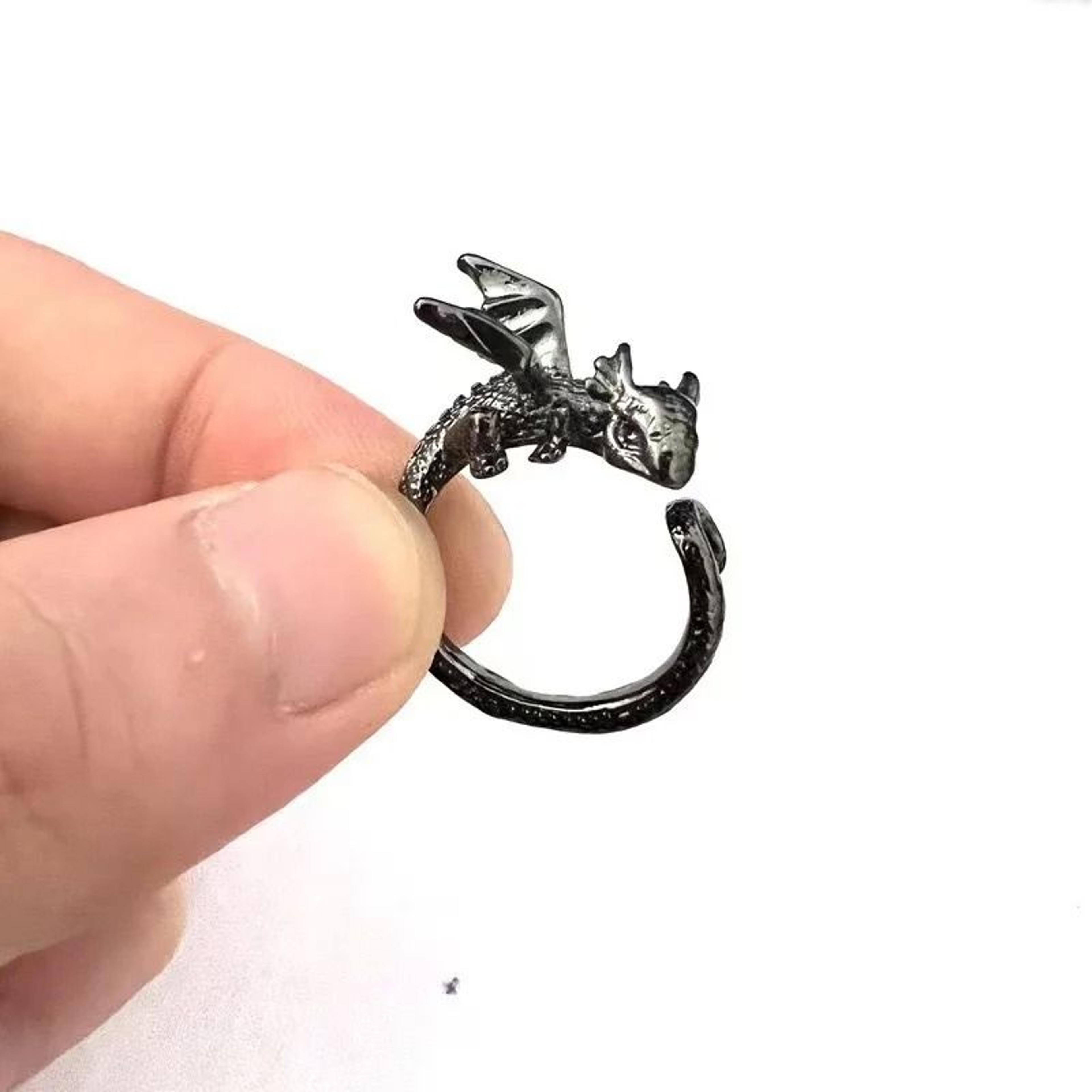 Antique Silver Dragon Wing Adjustable Ring For Men Gothic Punk Jewelry 9