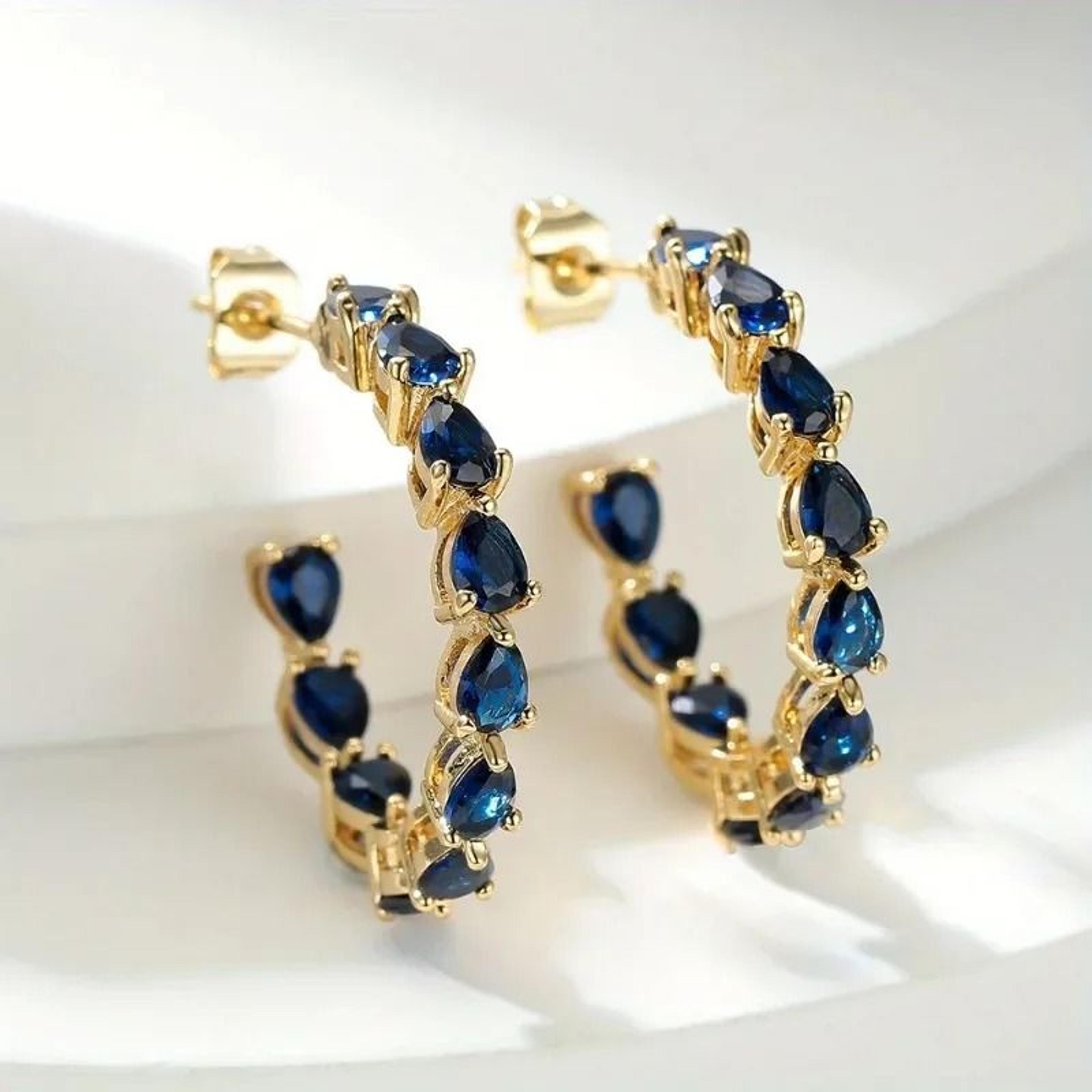 blue teardrop zirconia gold color earrings luxury elegant women jewelry