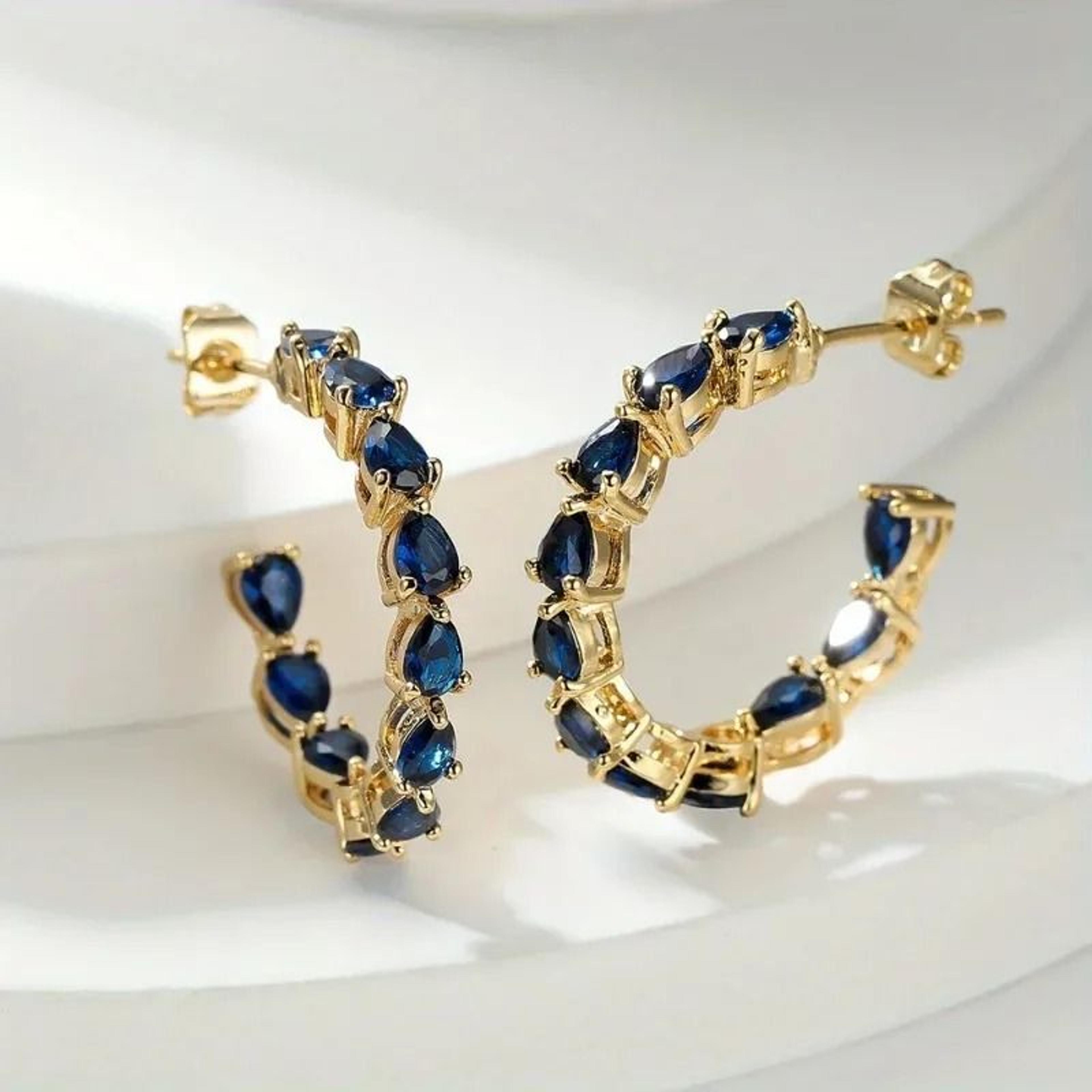 Blue Teardrop Zirconia Gold Color Earrings Luxury Elegant Women Jewelry 2