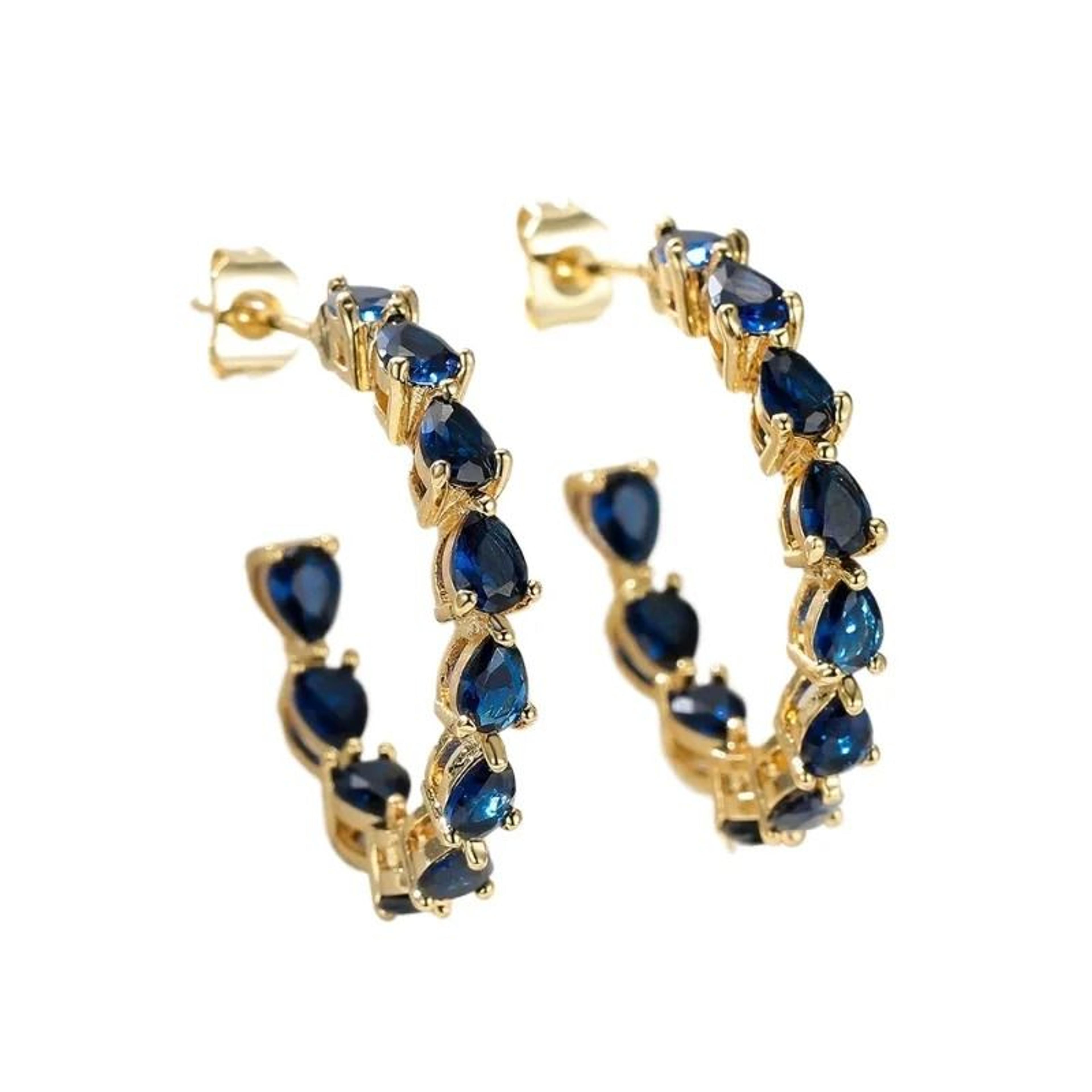 Blue Teardrop Zirconia Gold Color Earrings Luxury Elegant Women Jewelry 4
