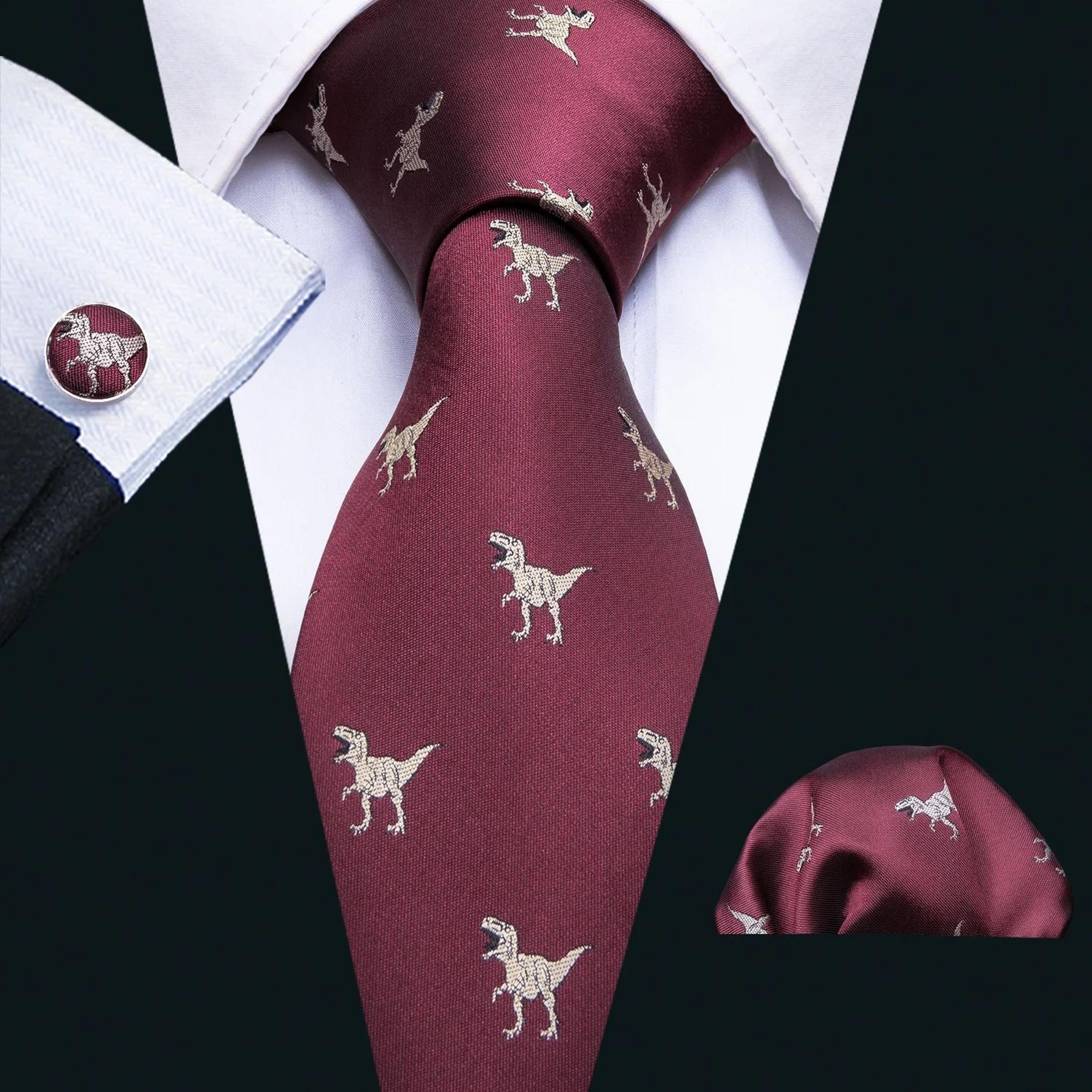 Purple Silk Bat Pattern Men Tie Set With Pocket Square And Cufflinks 3