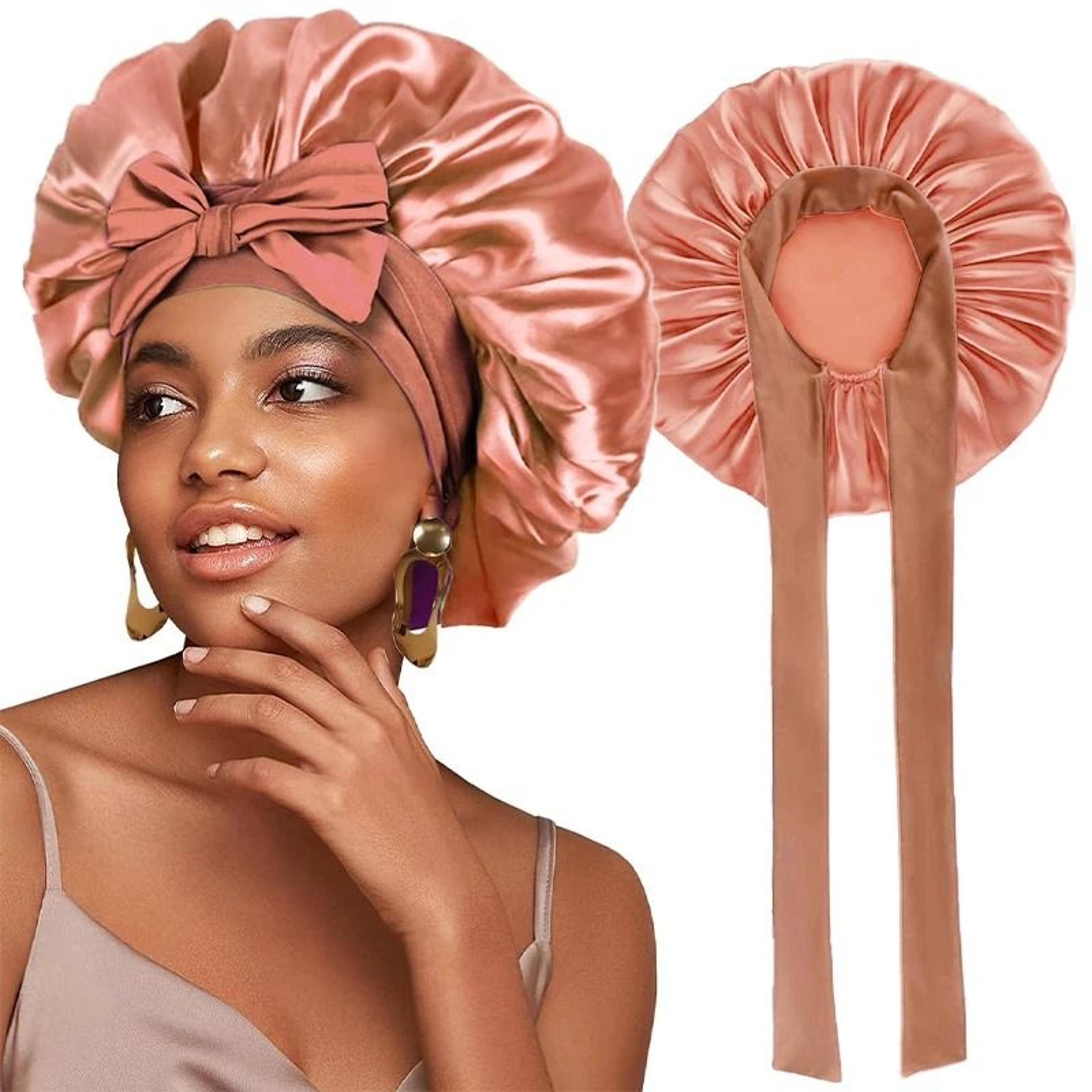 Satin Sleeping Hat With Stretchy Tie Band Adjustable Hair Bonnet For Women 17
