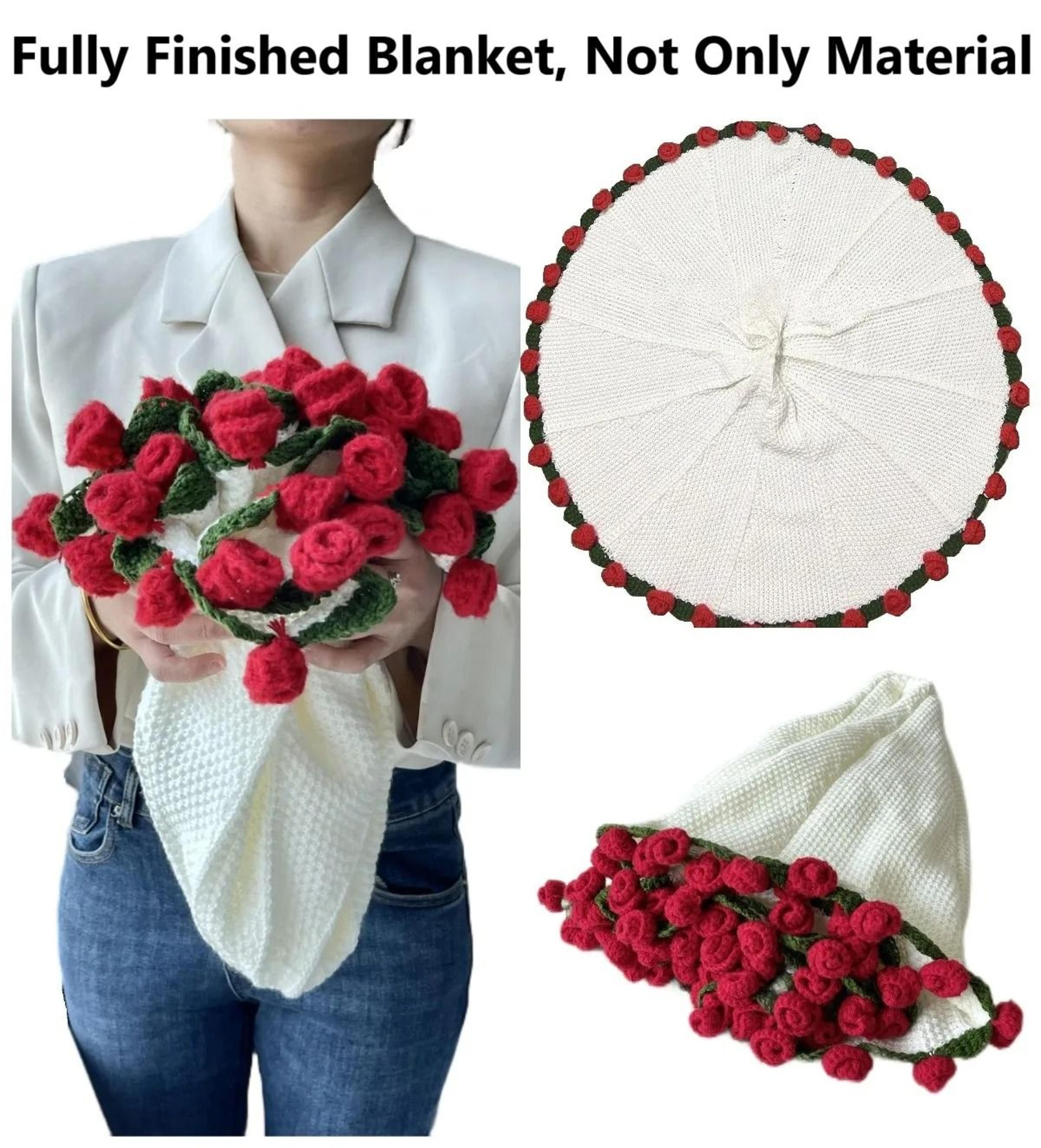 Rose Bouquet Crochet Blanket Handmade Soft Acrylic Throw 0