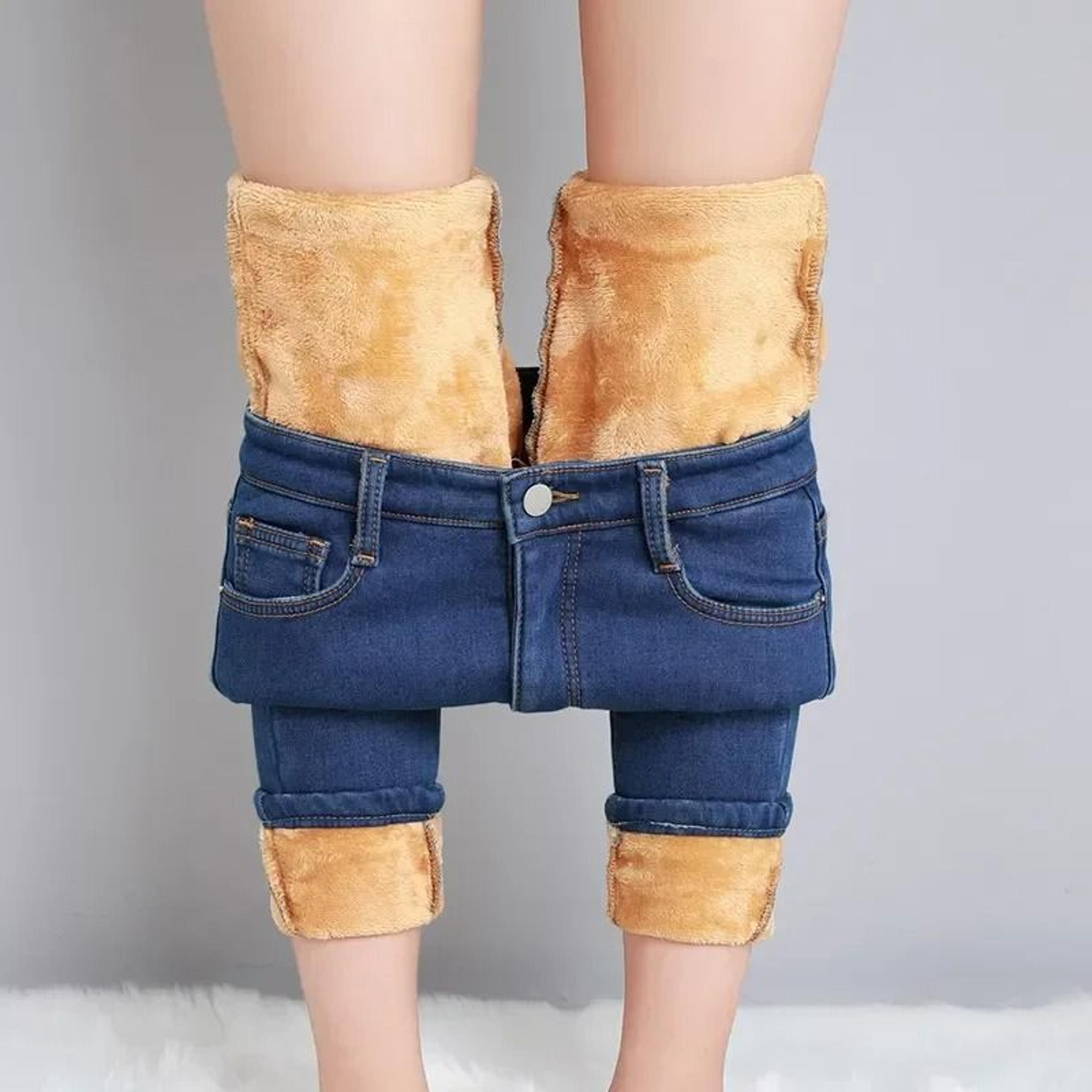 Women Thermal Jeans Winter Warm Fleece Stretch Skinny Pants 3