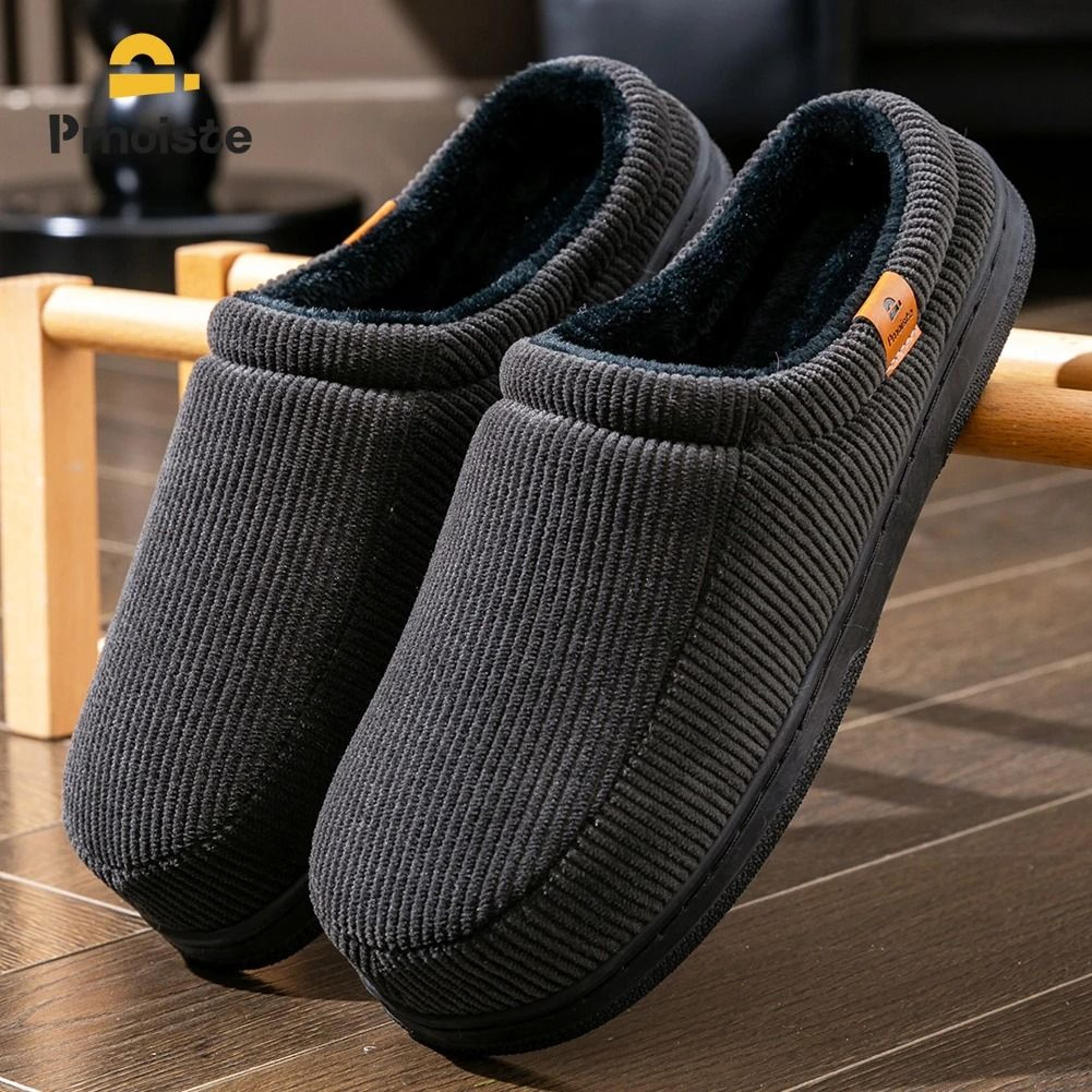 Warm Slippers For Men Memory Foam Non Slip Corduroy House Shoes 1