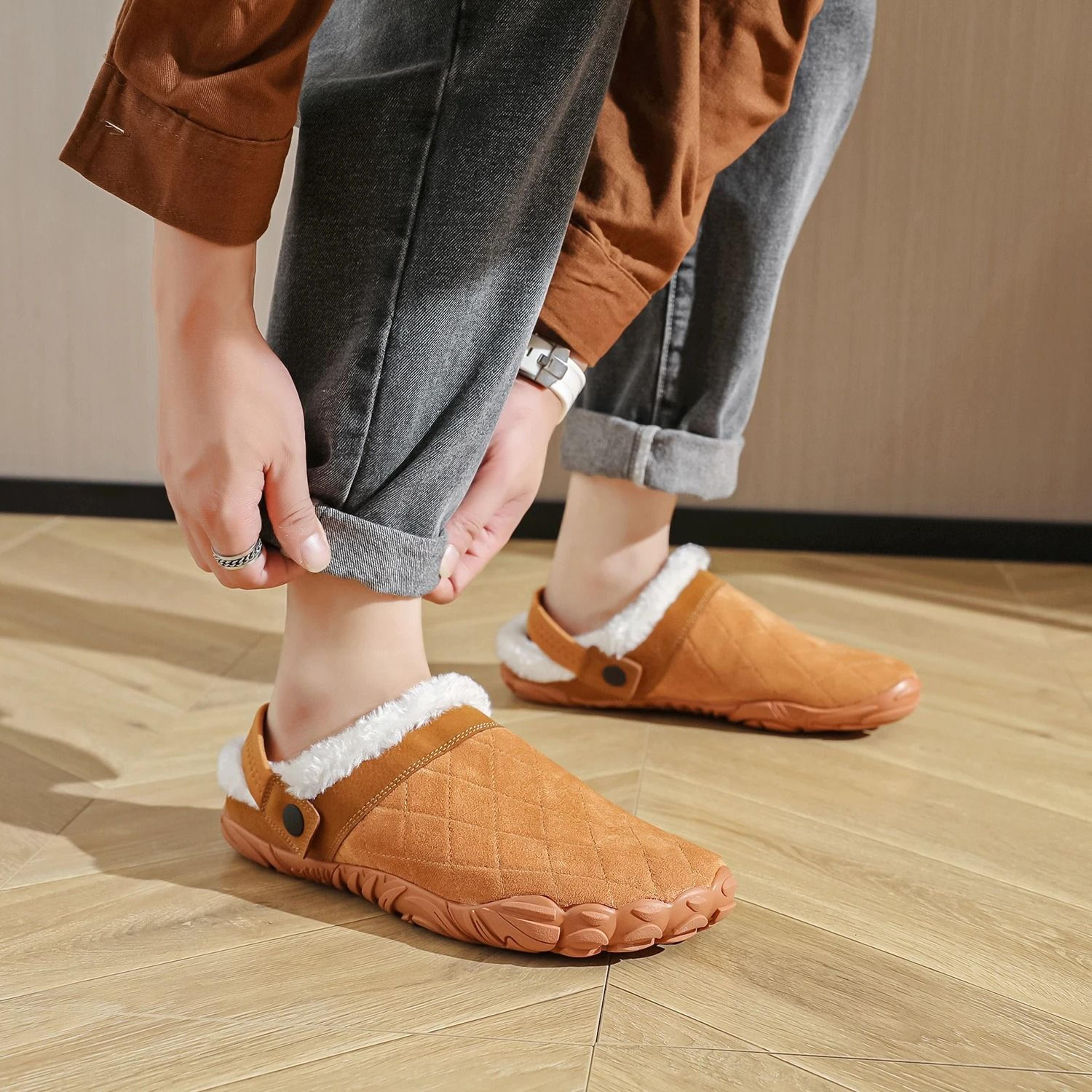 Chamois Leather Flip Flops Indoor Winter Warm Wide Toe House Slippers 2