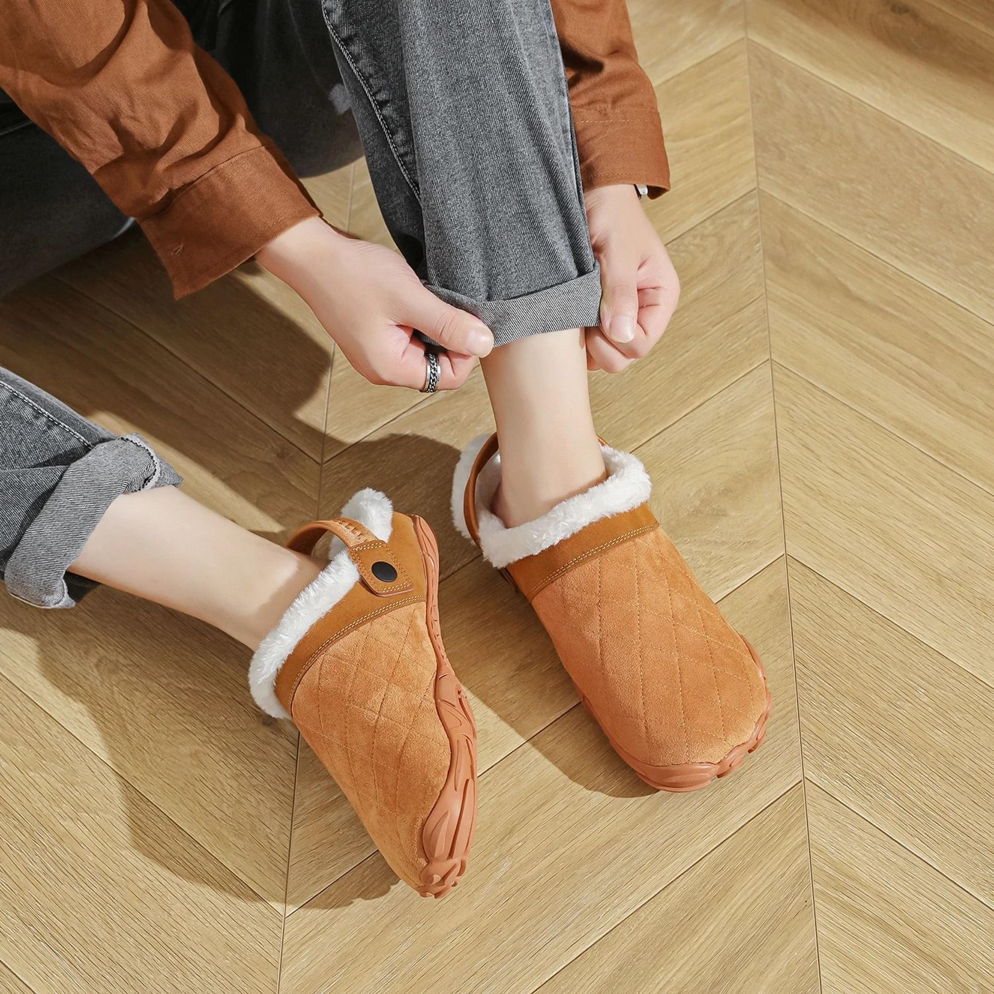 Chamois Leather Flip Flops Indoor Winter Warm Wide Toe House Slippers 5