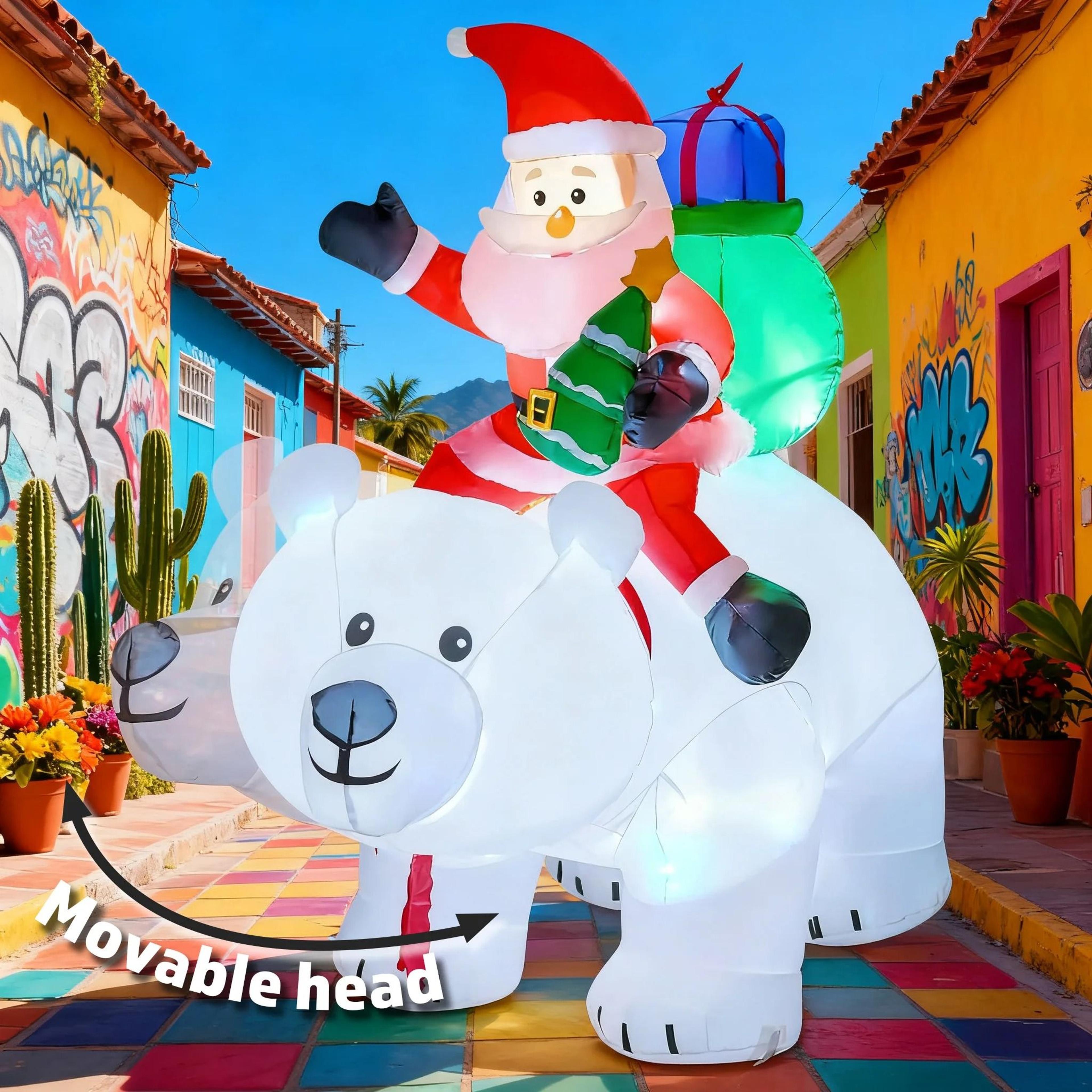 Movable Head Bear Santa Christmas Inflatable Yard Decoration With LED Light 0