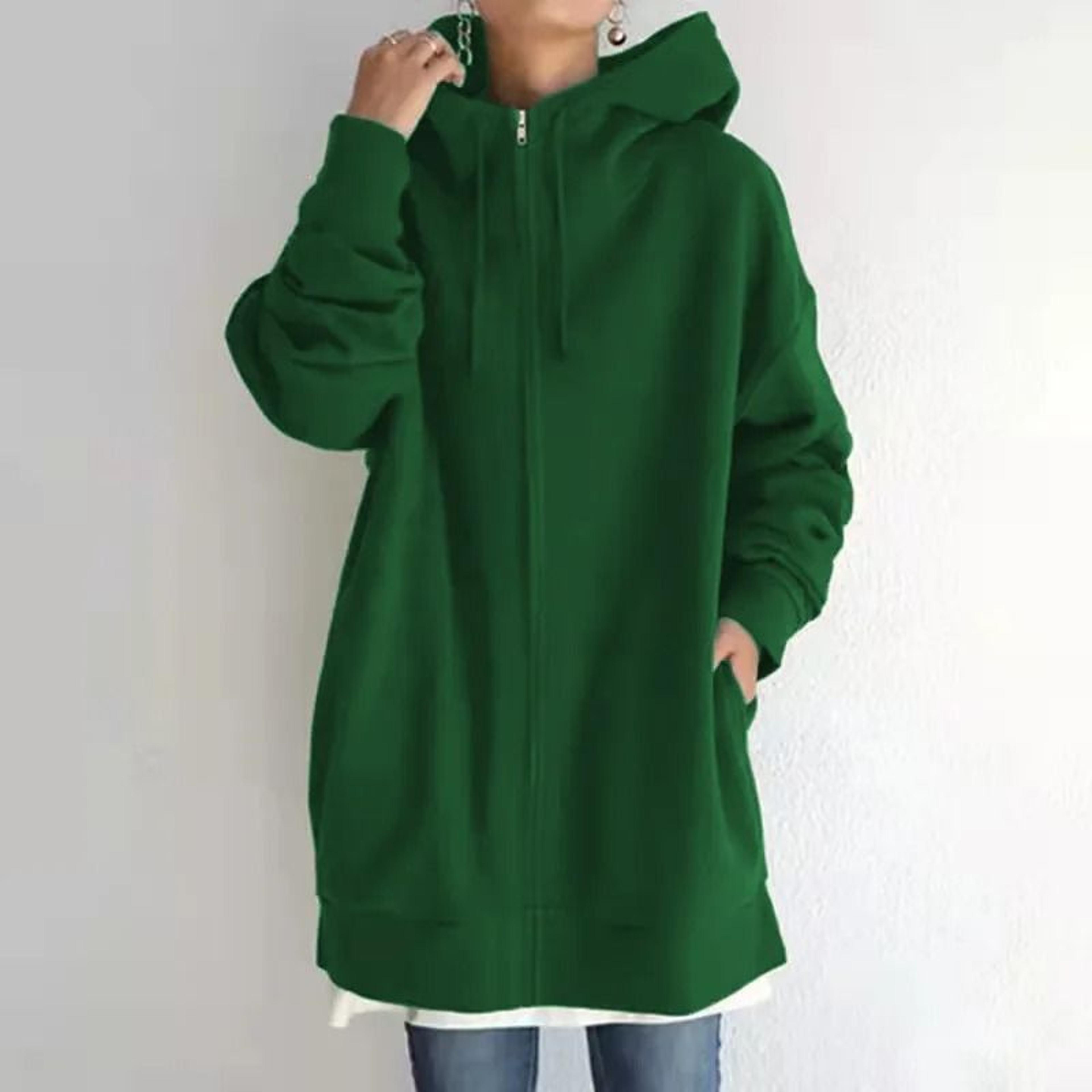 Oversized Women Hooded Coat Loose Velvet Long Sleeve Zip Up Sweatshirt 10