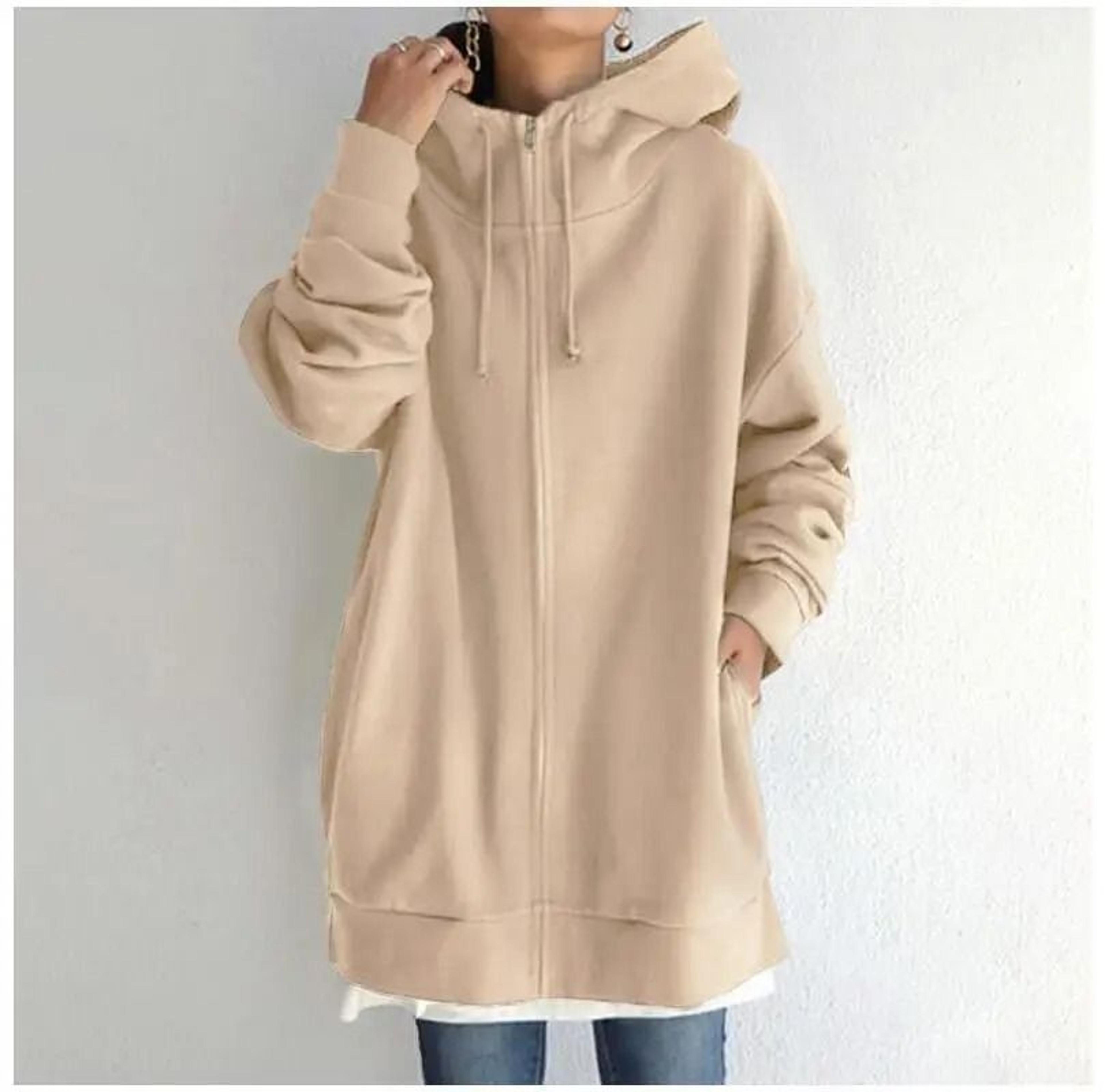 Oversized Women Hooded Coat Loose Velvet Long Sleeve Zip Up Sweatshirt 11