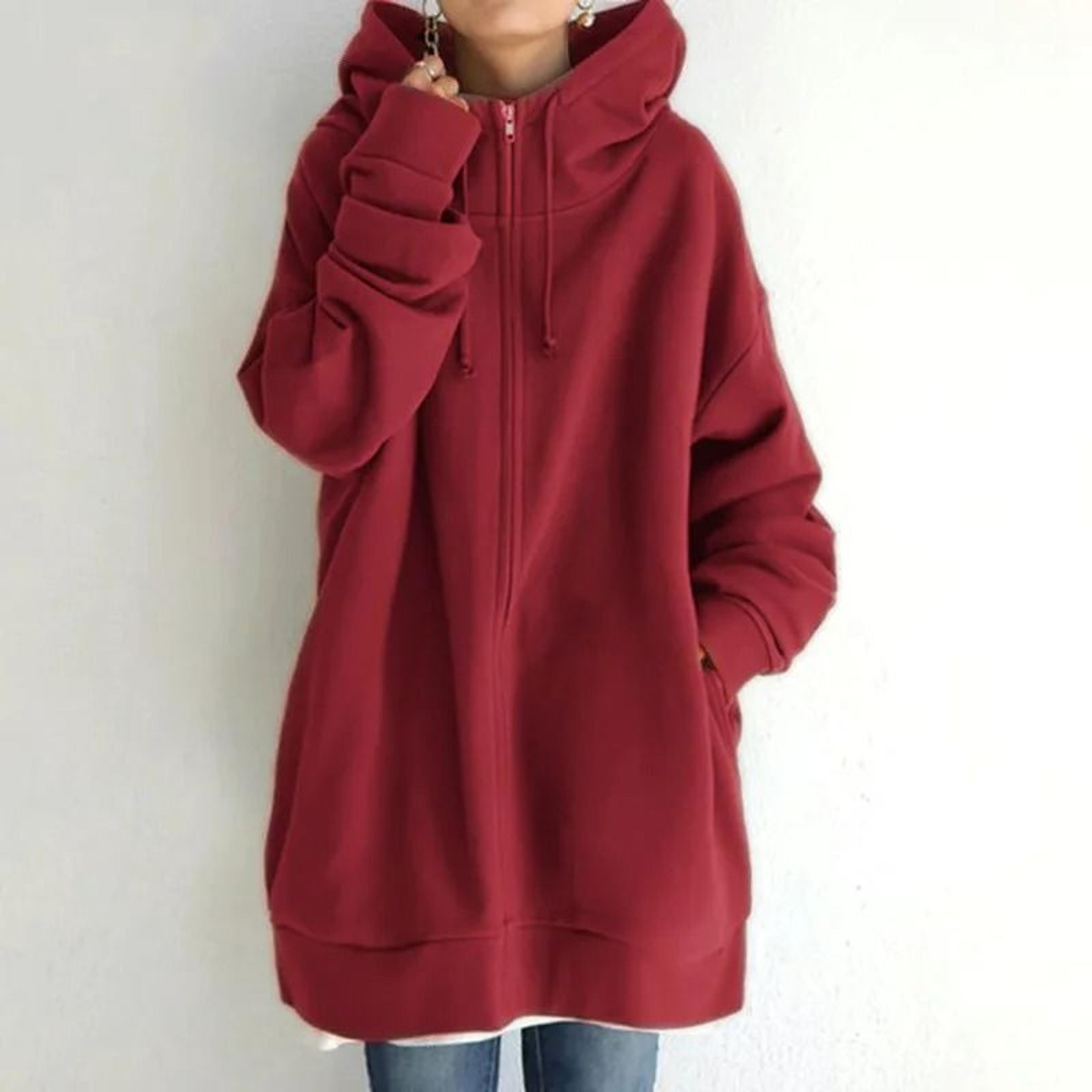 Oversized Women Hooded Coat Loose Velvet Long Sleeve Zip Up Sweatshirt 13