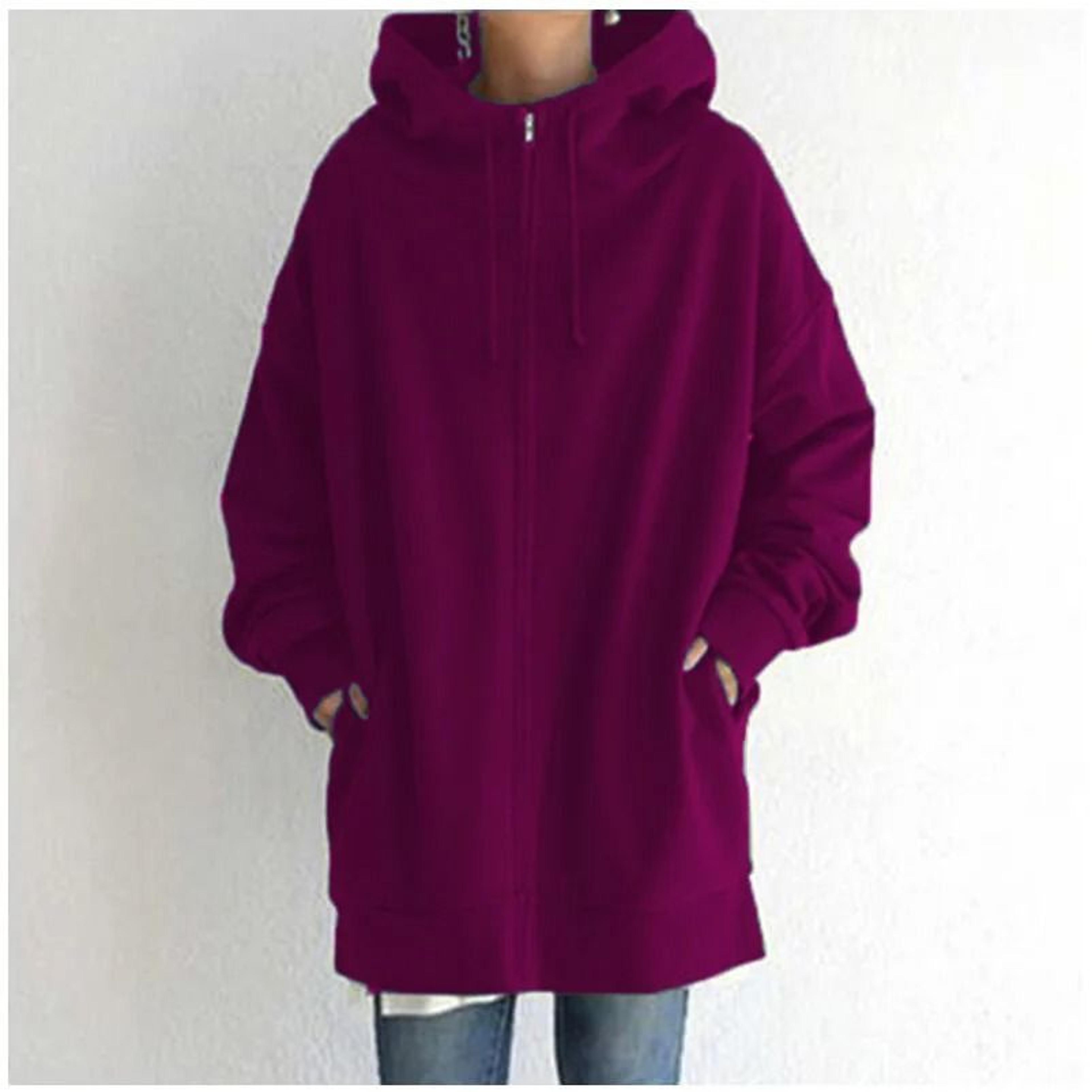 Oversized Women Hooded Coat Loose Velvet Long Sleeve Zip Up Sweatshirt 18
