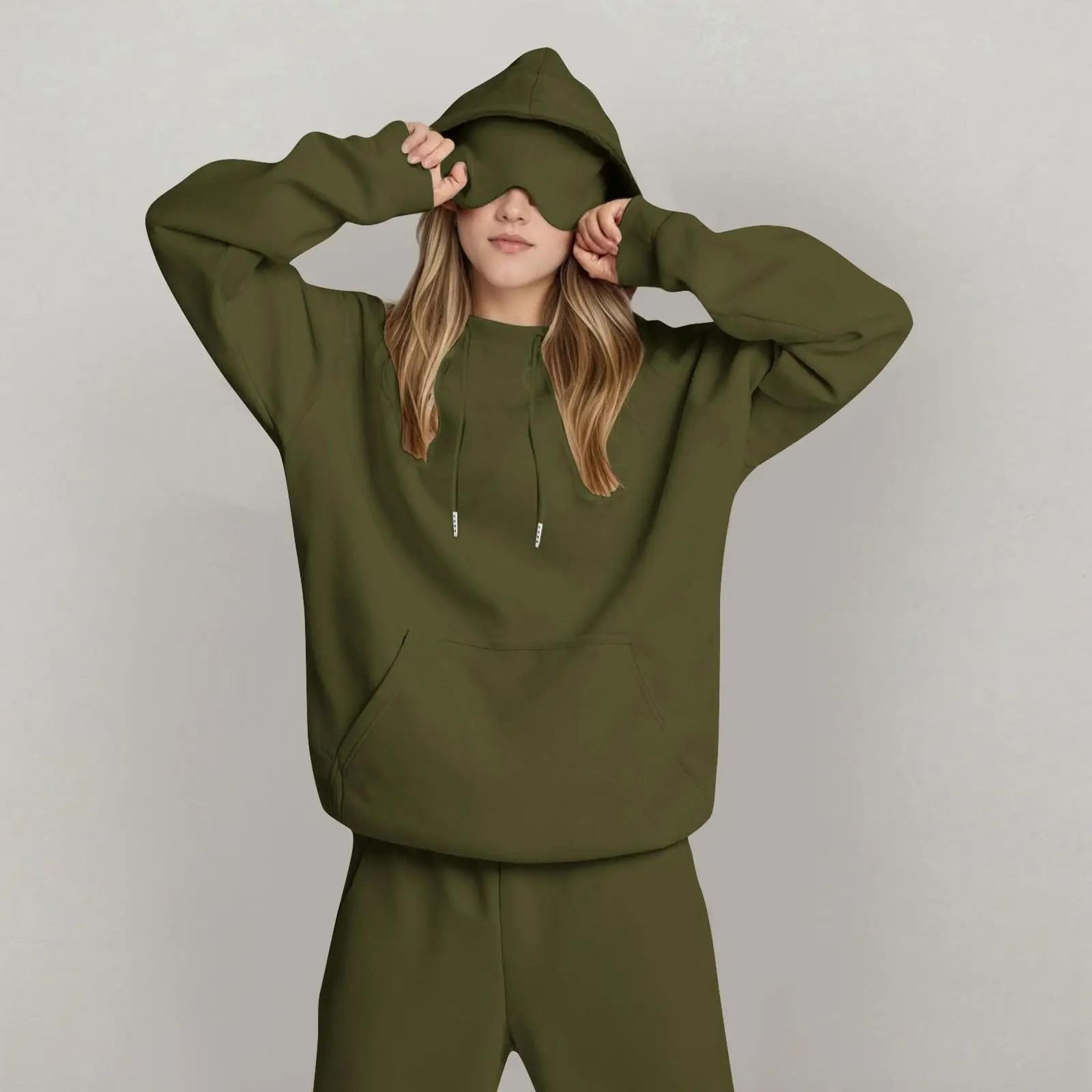 Unisex Hooded Sweatshirt With Built In Eye Mask Casual Long Sleeve Pullover 9