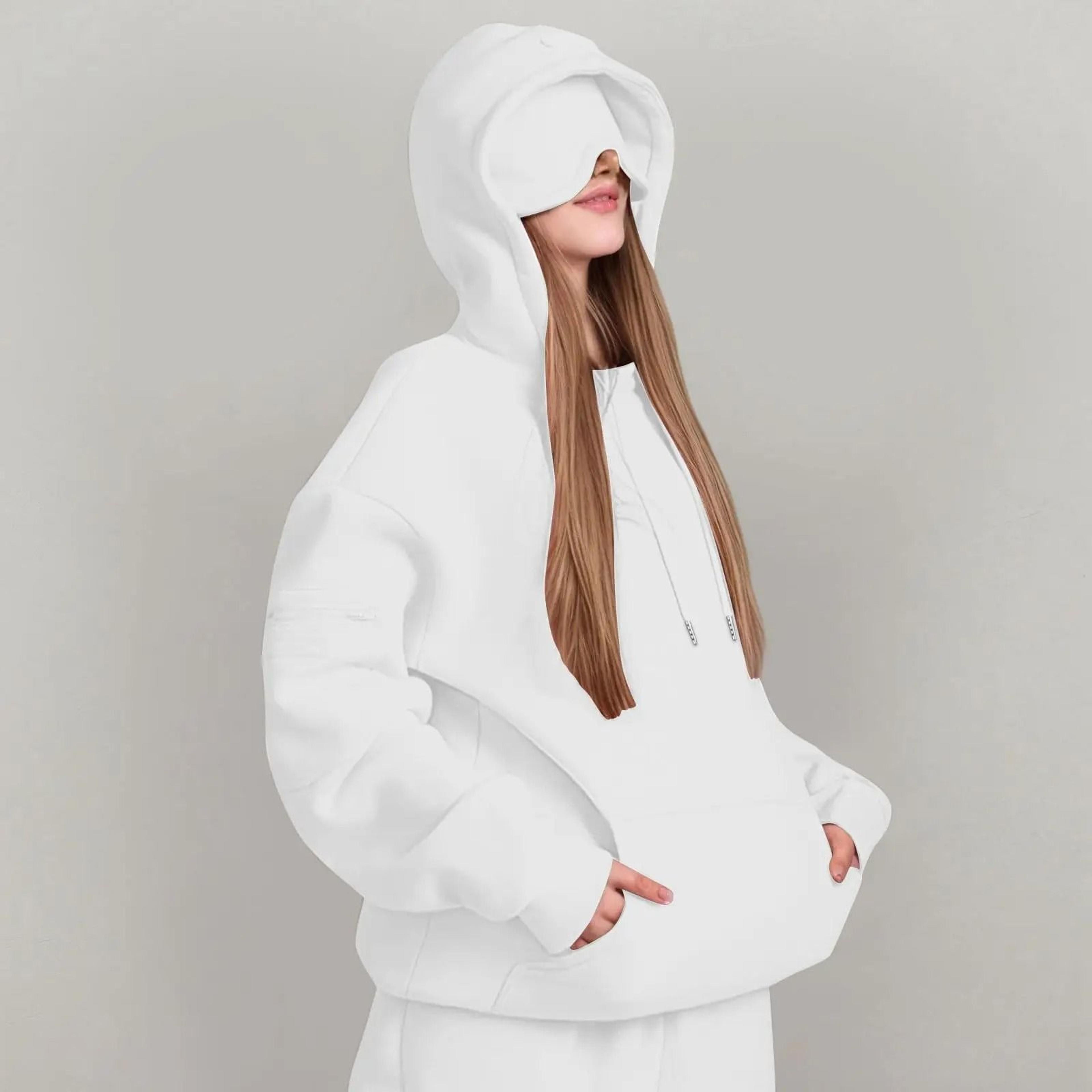 Unisex Hooded Sweatshirt With Built In Eye Mask Casual Long Sleeve Pullover 3