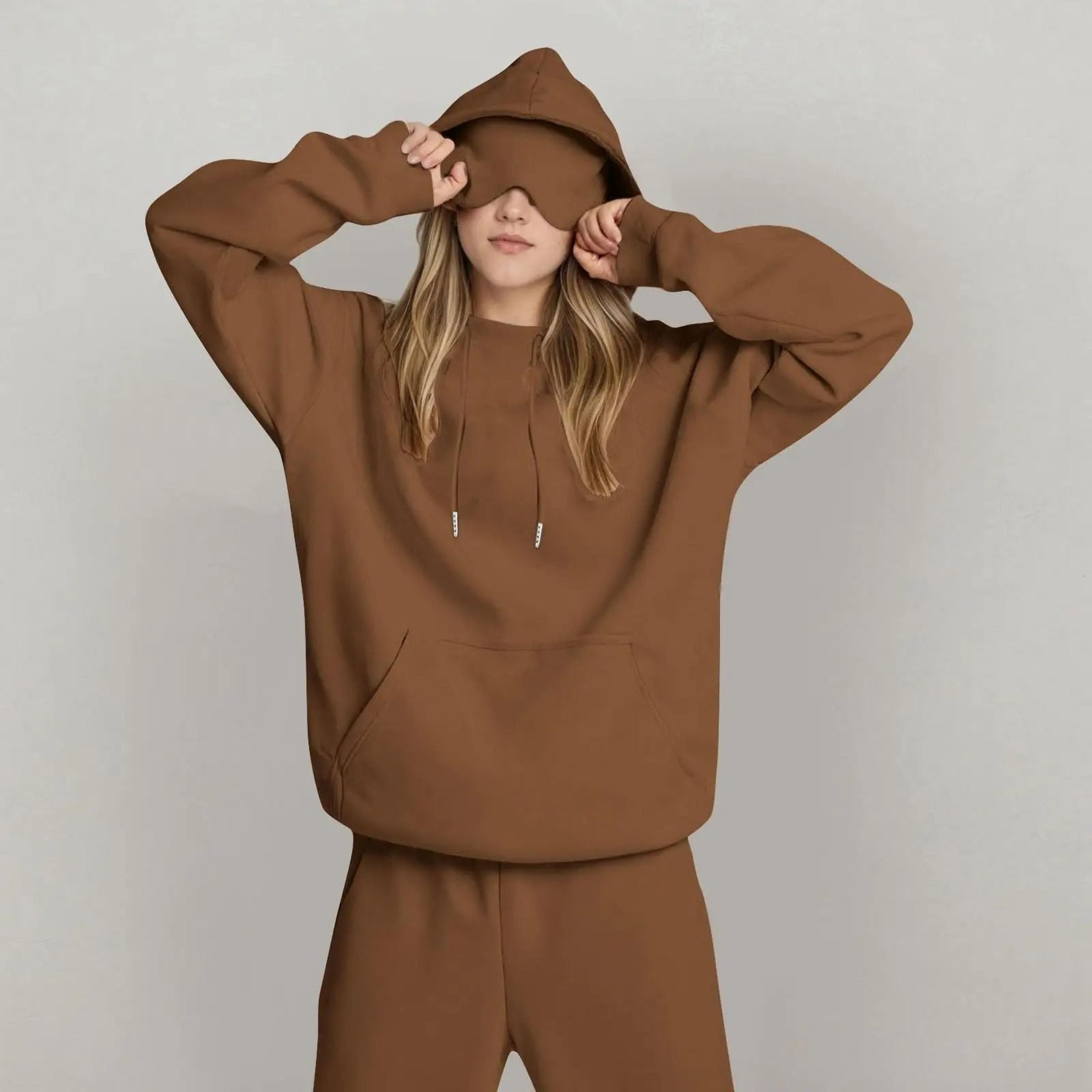 Unisex Hooded Sweatshirt With Built In Eye Mask Casual Long Sleeve Pullover 8