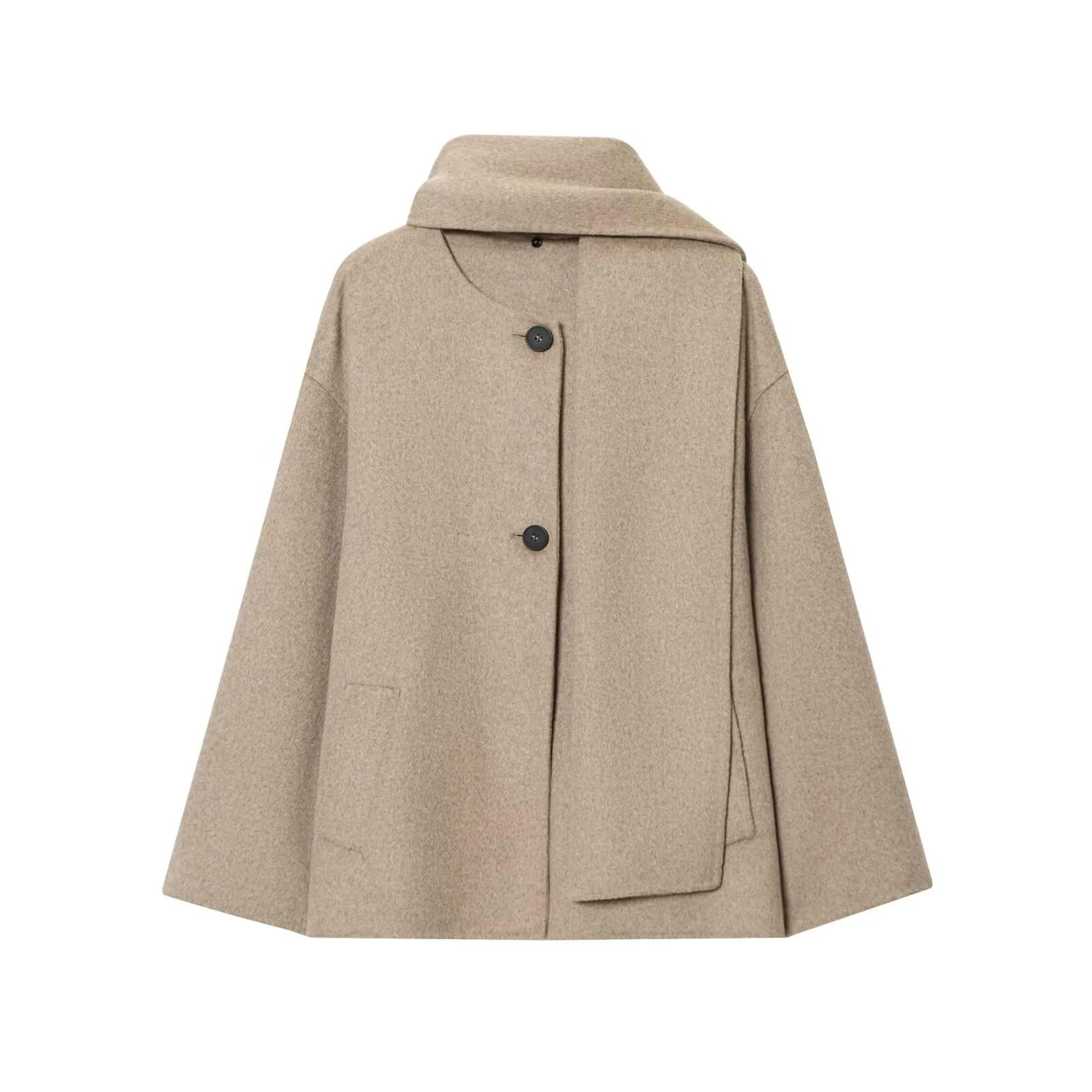 Winter Women Casual Loose Round Neck Scarf Short Coat 1