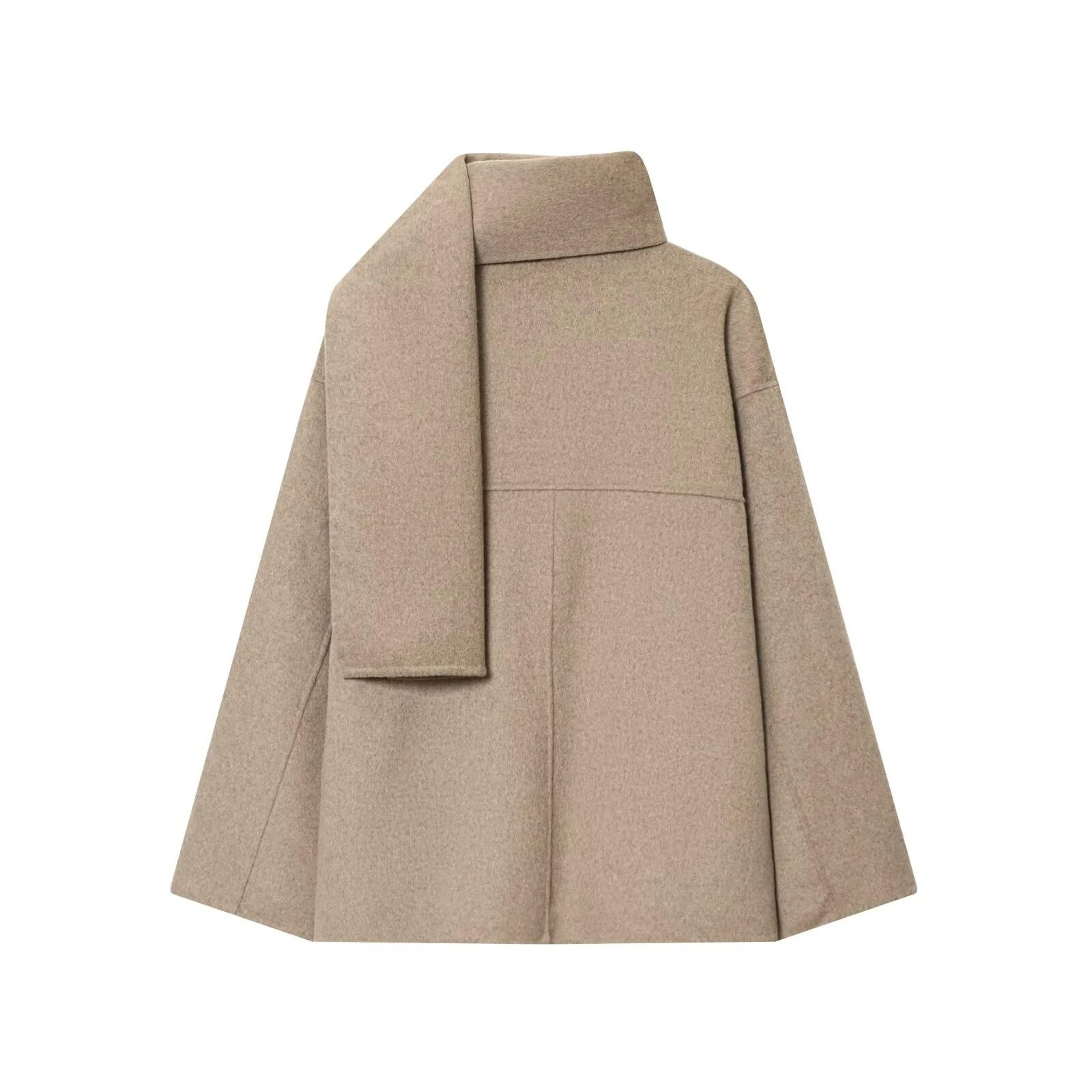 Winter Women Casual Loose Round Neck Scarf Short Coat 2
